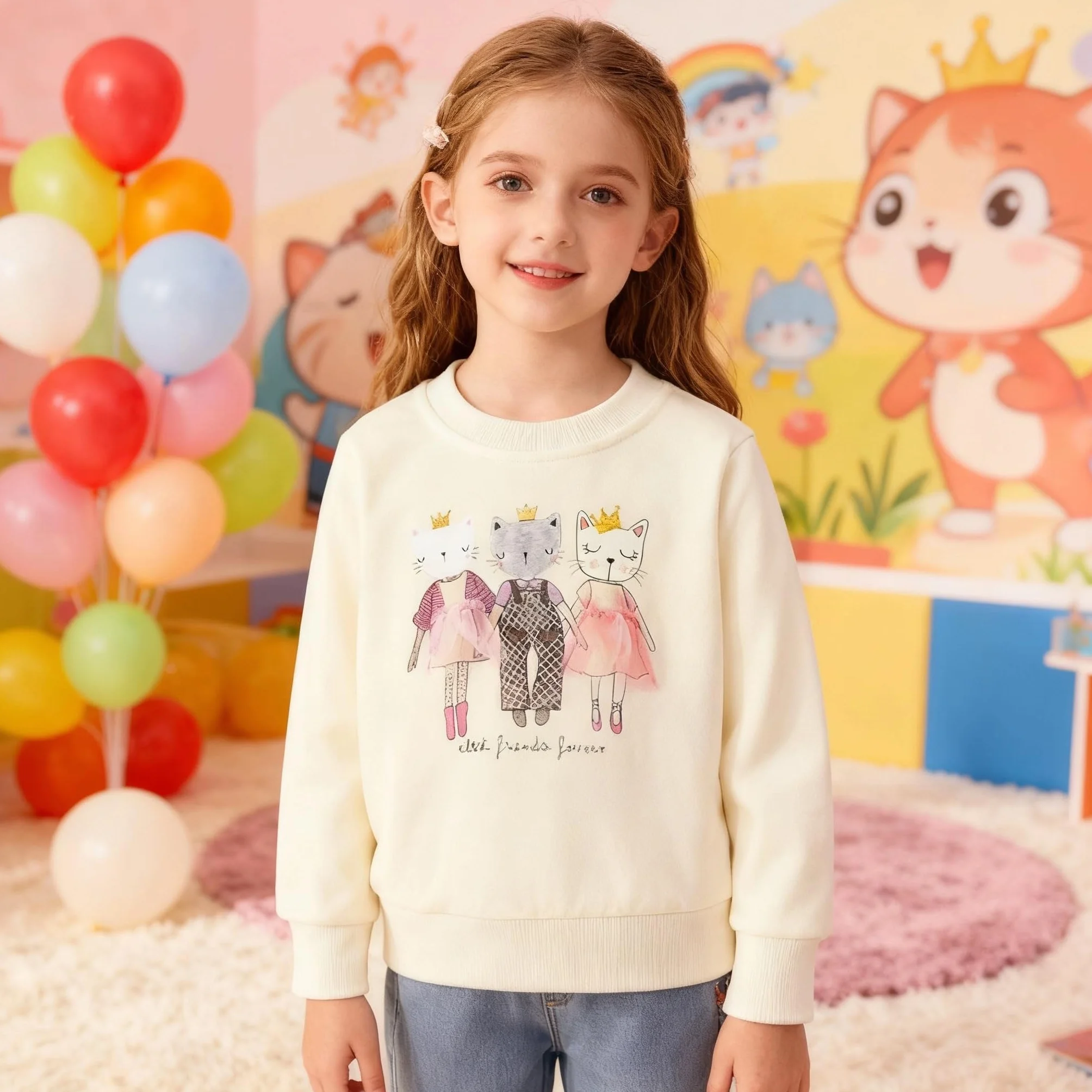 Felpa Bambina Unicorno Pullover Cotone Manica Lunga Autunno Inverno Senza Cappuccio 2-7 Anni