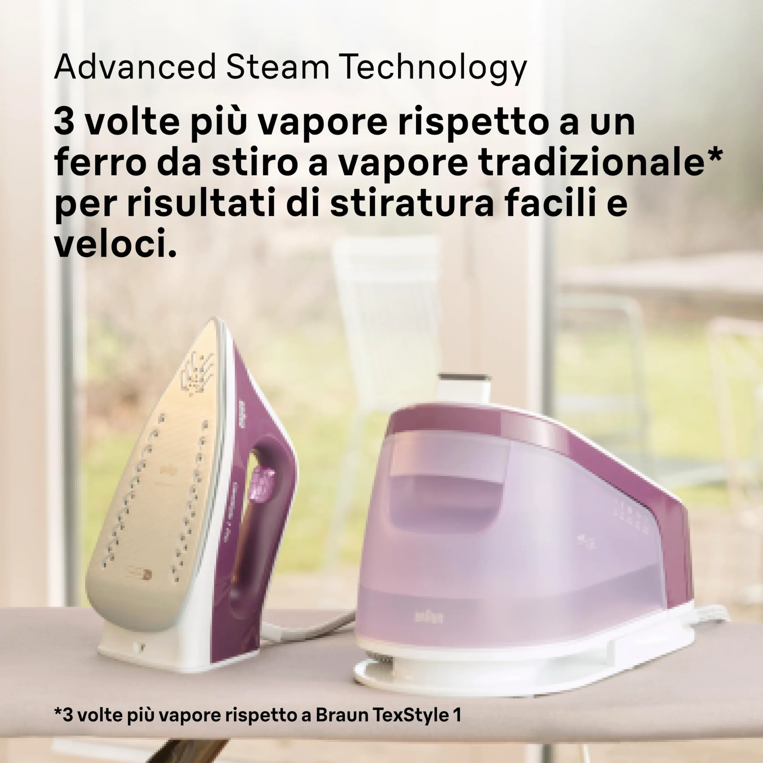 Braun CareStyle 1 Pro – Sistema Stirante a Vapore con Caldaia, Ferro da Stiro con Potente Getto Vapore, Piastra FreeGlide 3D, Serbatoio 1,7 L, Stiratura Veloce ed Efficiente, Viola (IS1514VI)