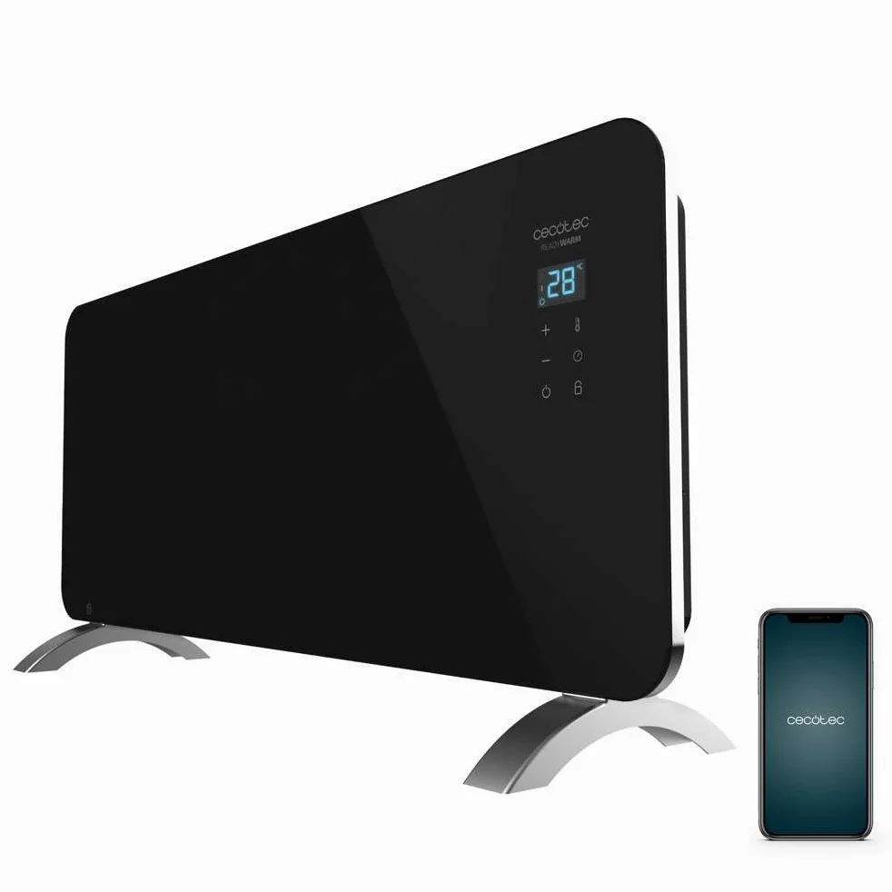 Cecotec Radiatore Elettrico Basso Consumo Ready Warm 6770 Crystal Connection. Wifi, 2000 W, Termostato Regolabile, Timer, Supporto a piede, Protezione surriscaldamento, Nero
