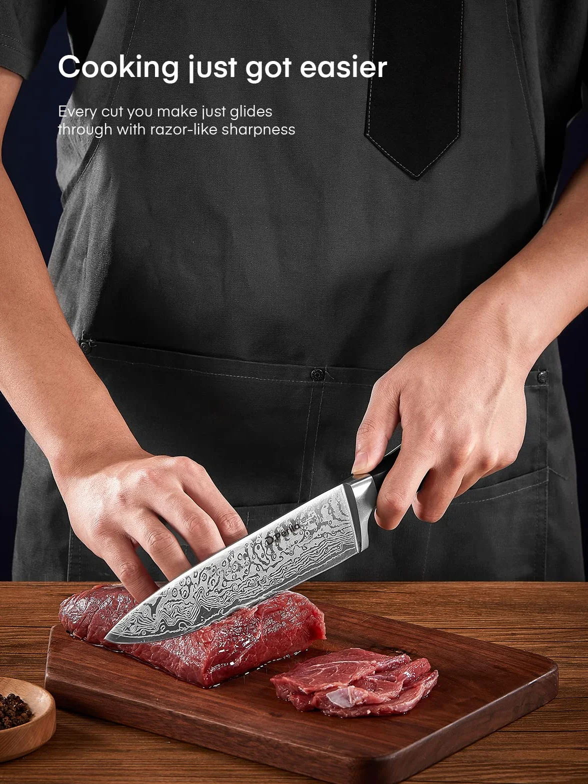 D.Perlla Set Coltelli da Cucina Professionale, Ceppo Coltelli in Acciaio 14 Pezzi, Ceppo Autoaffilante, Blocco Coltello in Legno, Nero