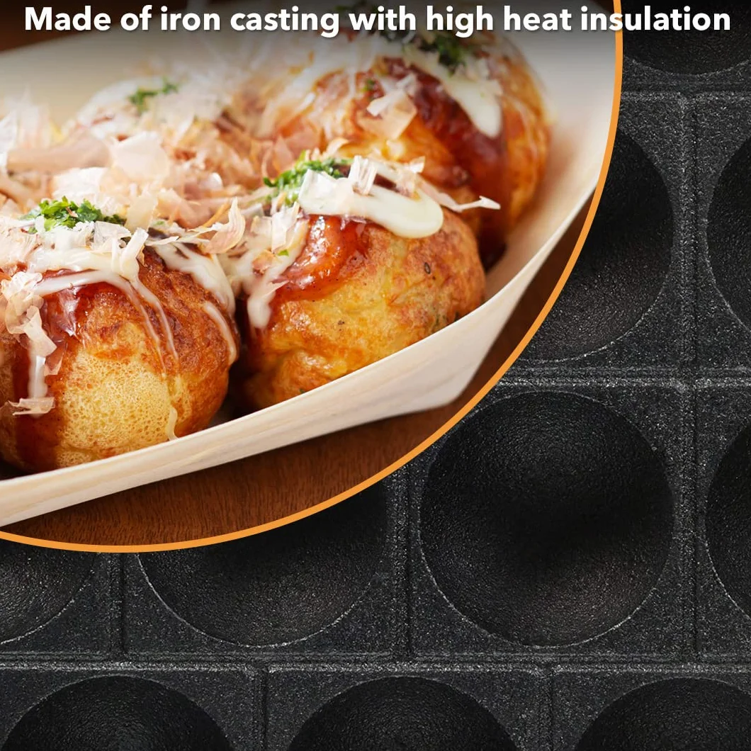 TIKUSAN Takoyaki Pan Ghisa 14 Stampi Manico in Legno