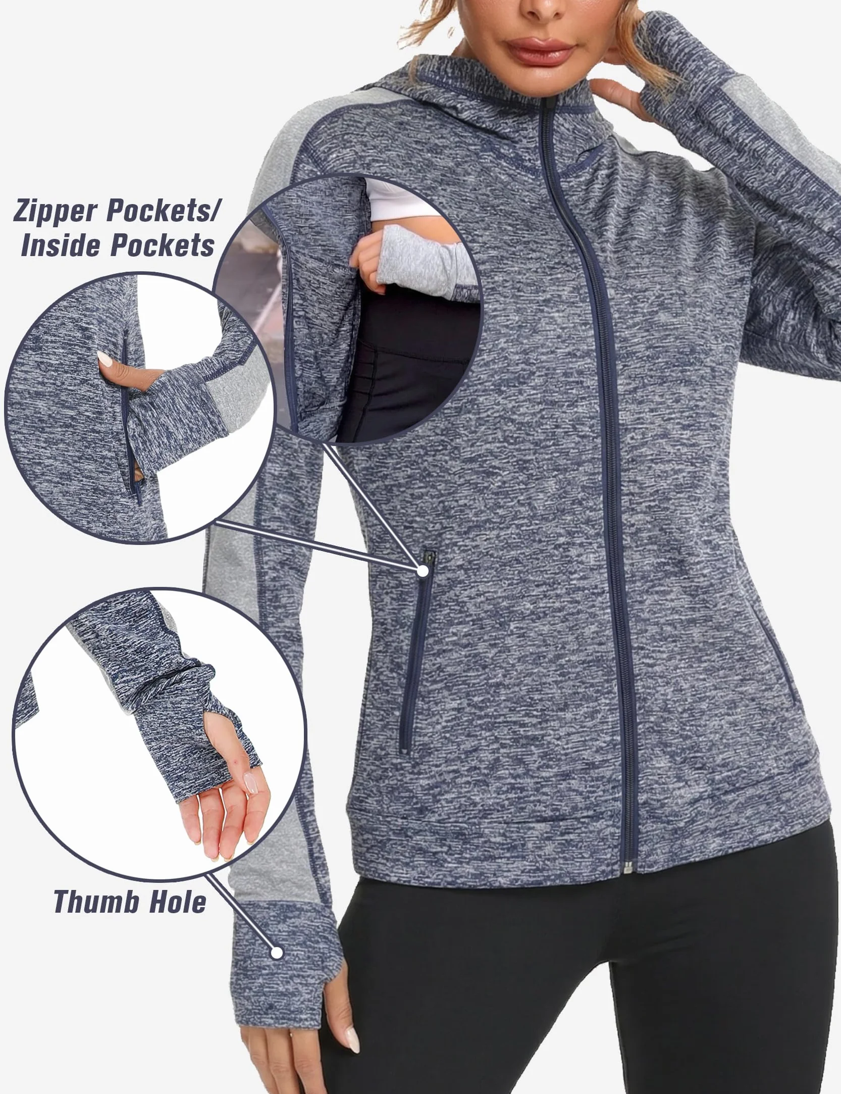 Felpe Donna con Cappuccio e Zip Leggero Traspirante Giacca Sportiva Slim Fit ad Asciugatura Rapida per Fitness Jogging Yoga