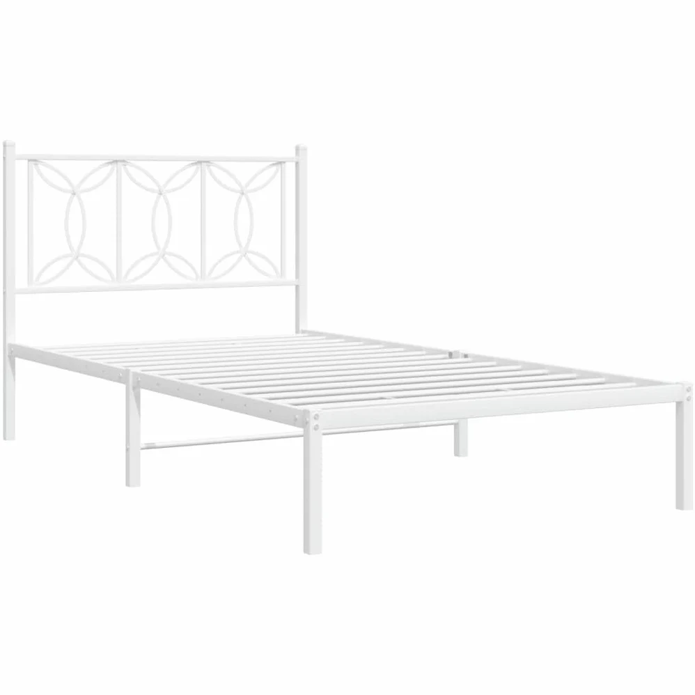 vidaXL Telaio letto con testiera, telaio del letto con rete a doghe in metallo, letto singolo per camera da letto, metallo bianco 100 x 190 cm
