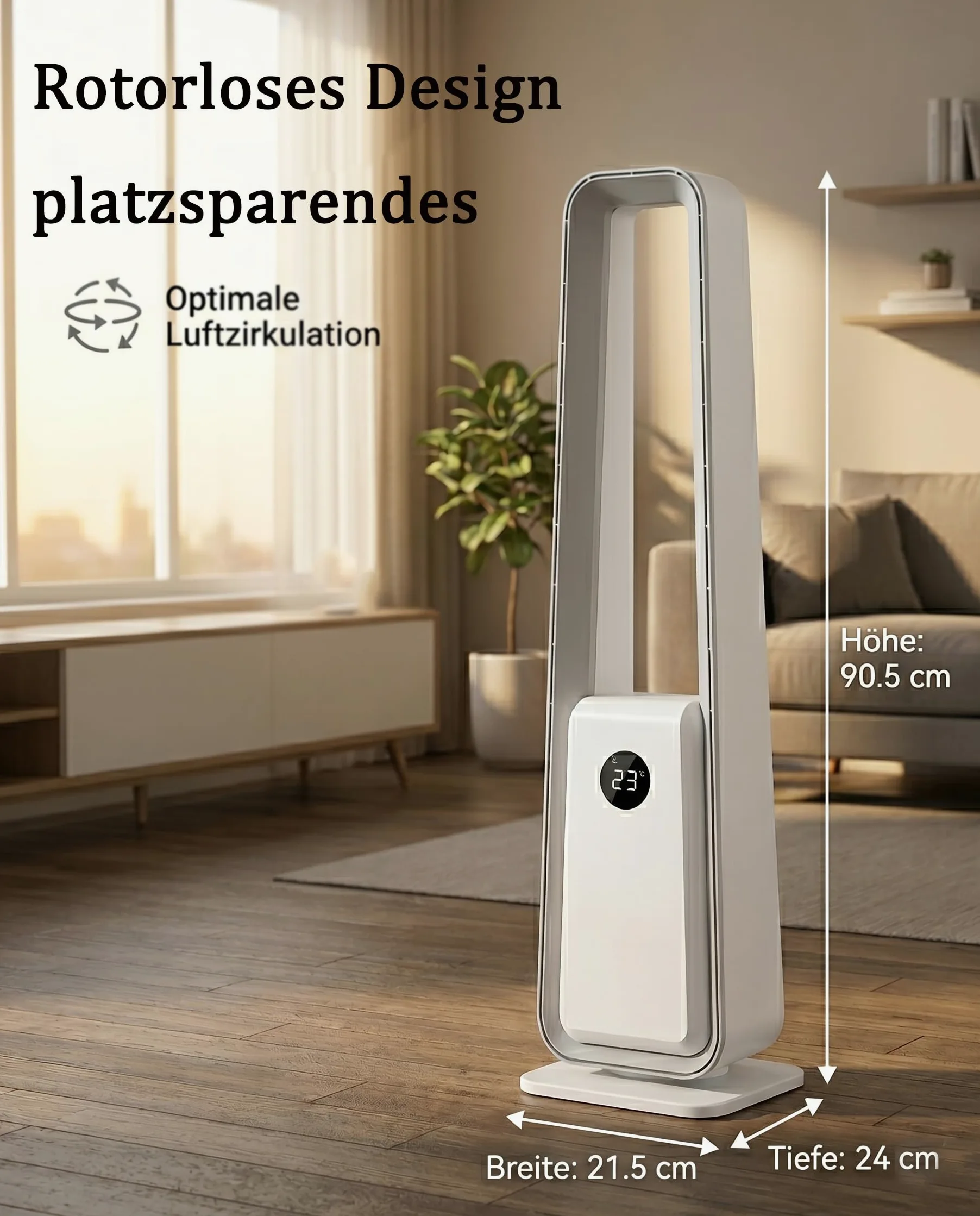 Ventilatore senza pale : ventilatore a torre da pavimento con telecomando, 24 livelli, 3 modalità e timer da 12 ore, ventilatore senza pale silenzioso per camera da letto e soggiorno