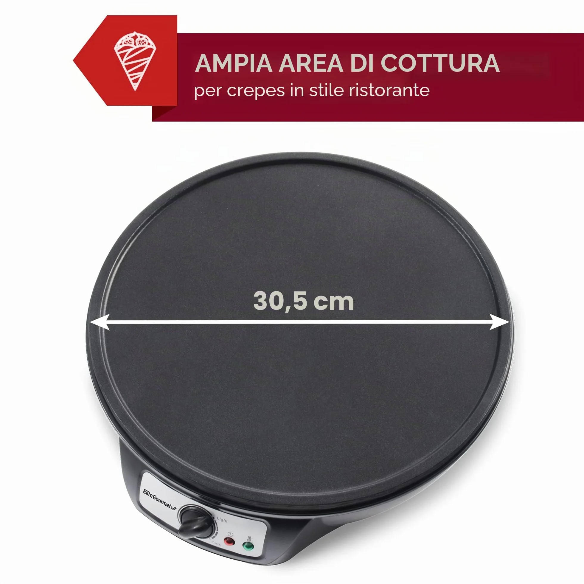 Elite Gourmet Crepiera elettrica ECP-126 30,5 cm antiaderente nero