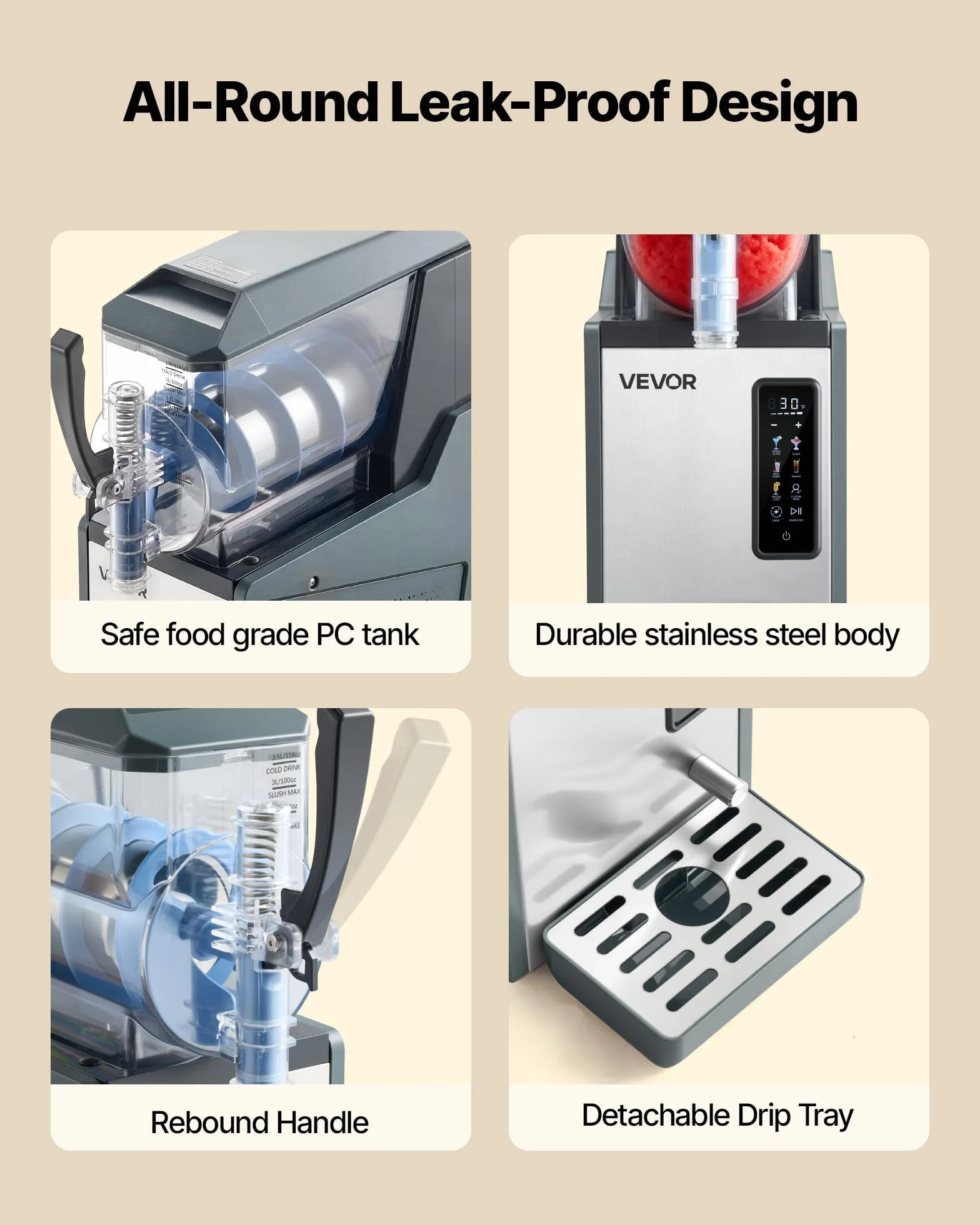VEVOR Macchina per Granite 4 L 350 W Serbatoio Singolo per Bevande Ghiacciate, Succo Freddo, Cocktail