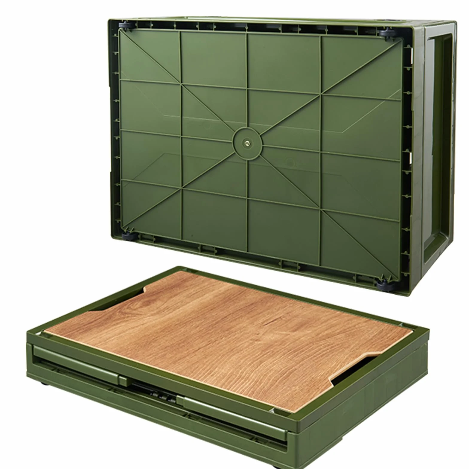 RMAN Scatola da Campeggio 2×38L in Plastica Pieghevole Impilabile con 4 Ruote Verde