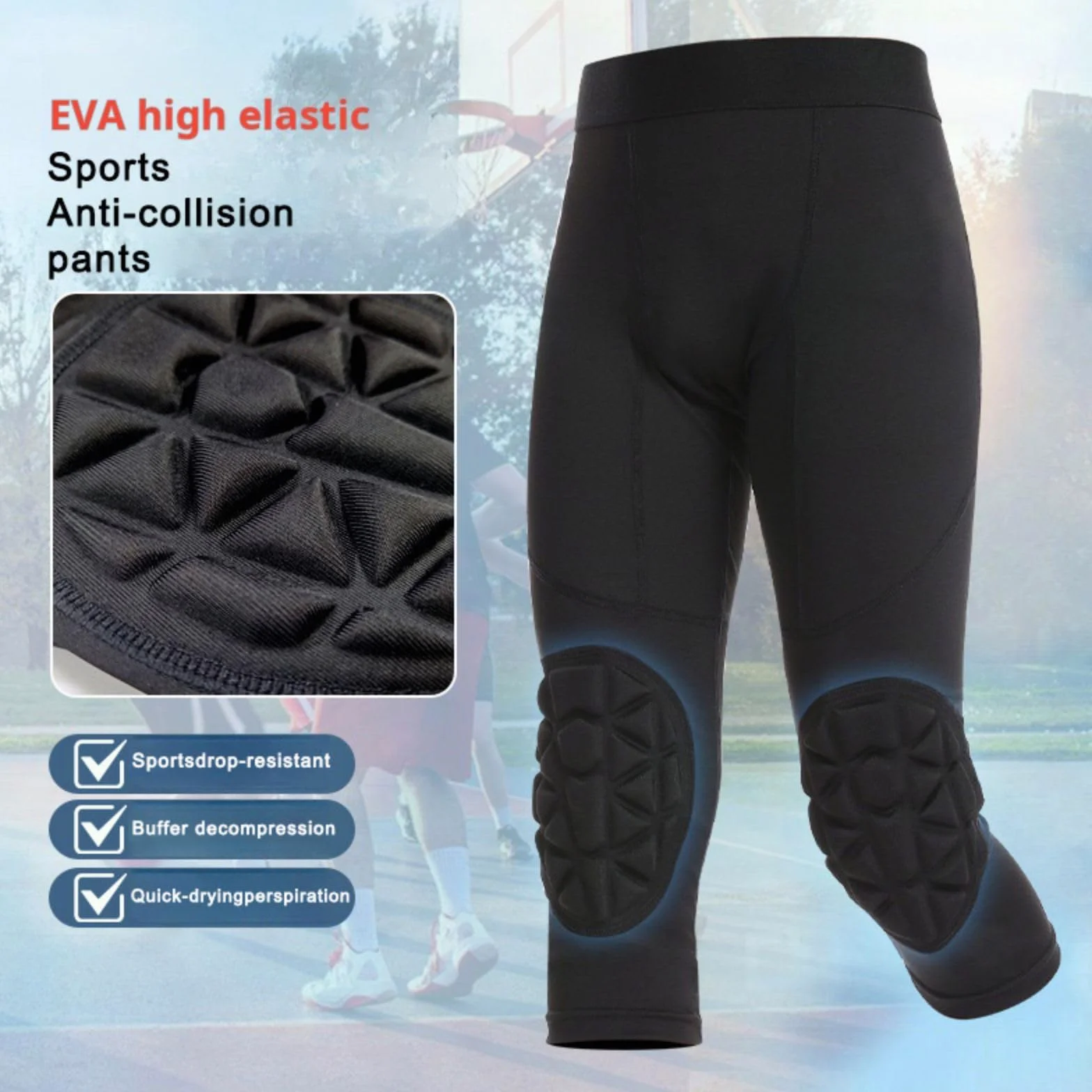 Hotfiary Ragazzi Pantaloni a Compressione con Ginocchiere per Il Basket, Bambini 3/4 Imbottiti Calcio Leggings Sport Atletico Collant, Calcio Portiere Pantaloni Fondo
