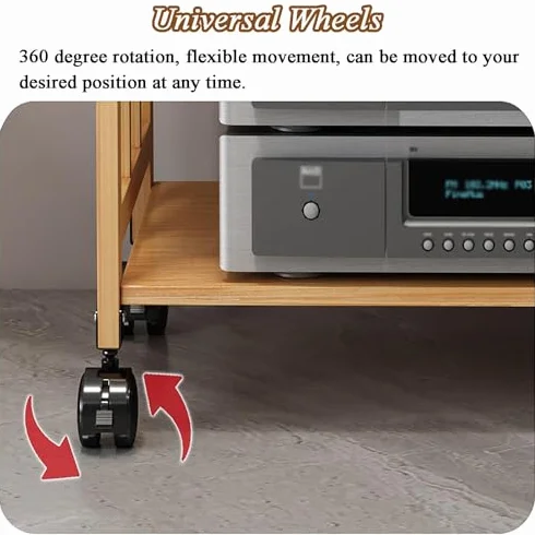 HiFi Rack Av Shelf Media Storage Cabinet, con ruote, Regolabile Scaffalatura video, Stoccaggio attrezzature stereo Rack e supporti, Mobileo-Video Scaffalatura