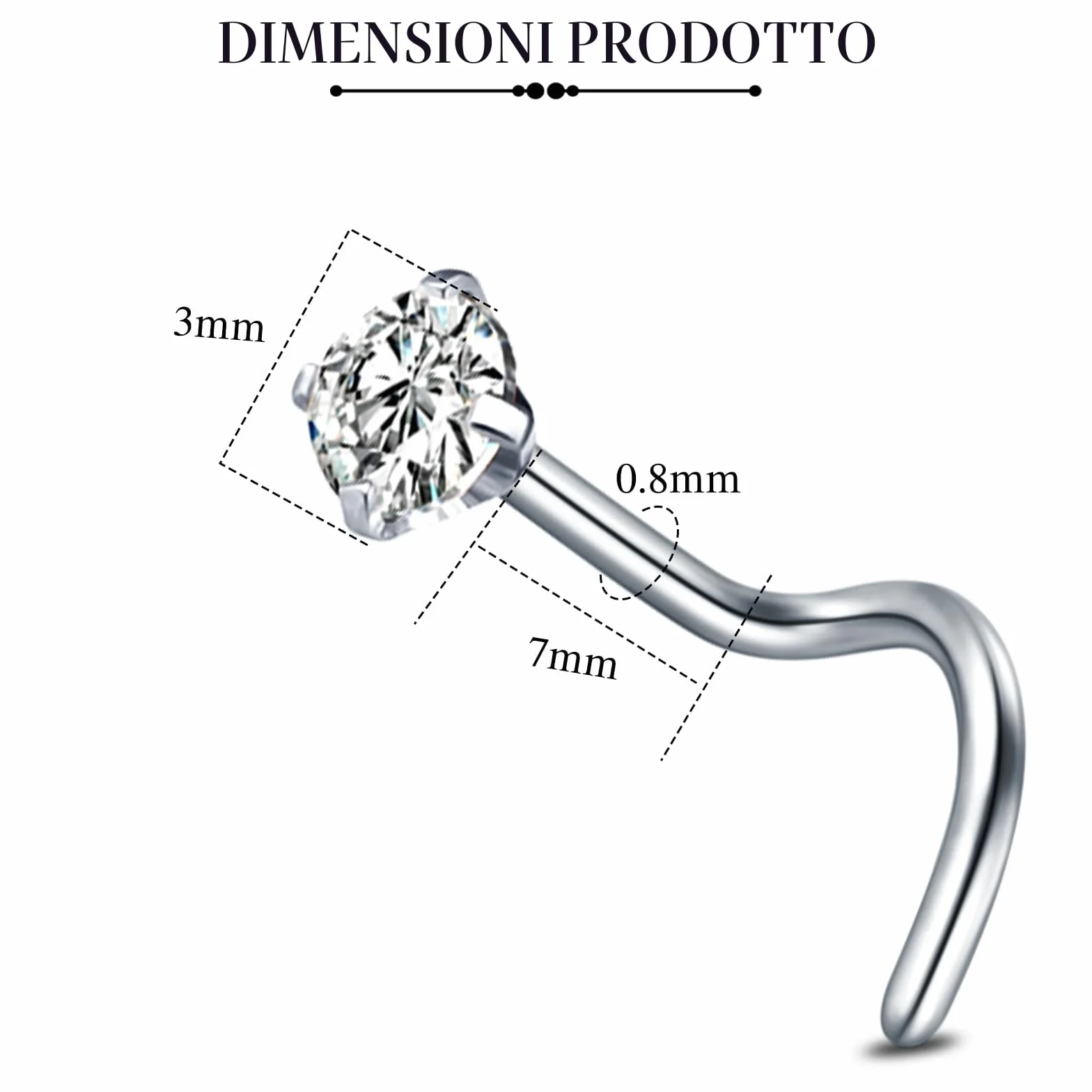 AceFun Piercing naso titanio G23 acciaio 1.5mm 2mm 2.5mm 3mm diamante forma L Screw uncino 1 pezzi gioielli con zirconi