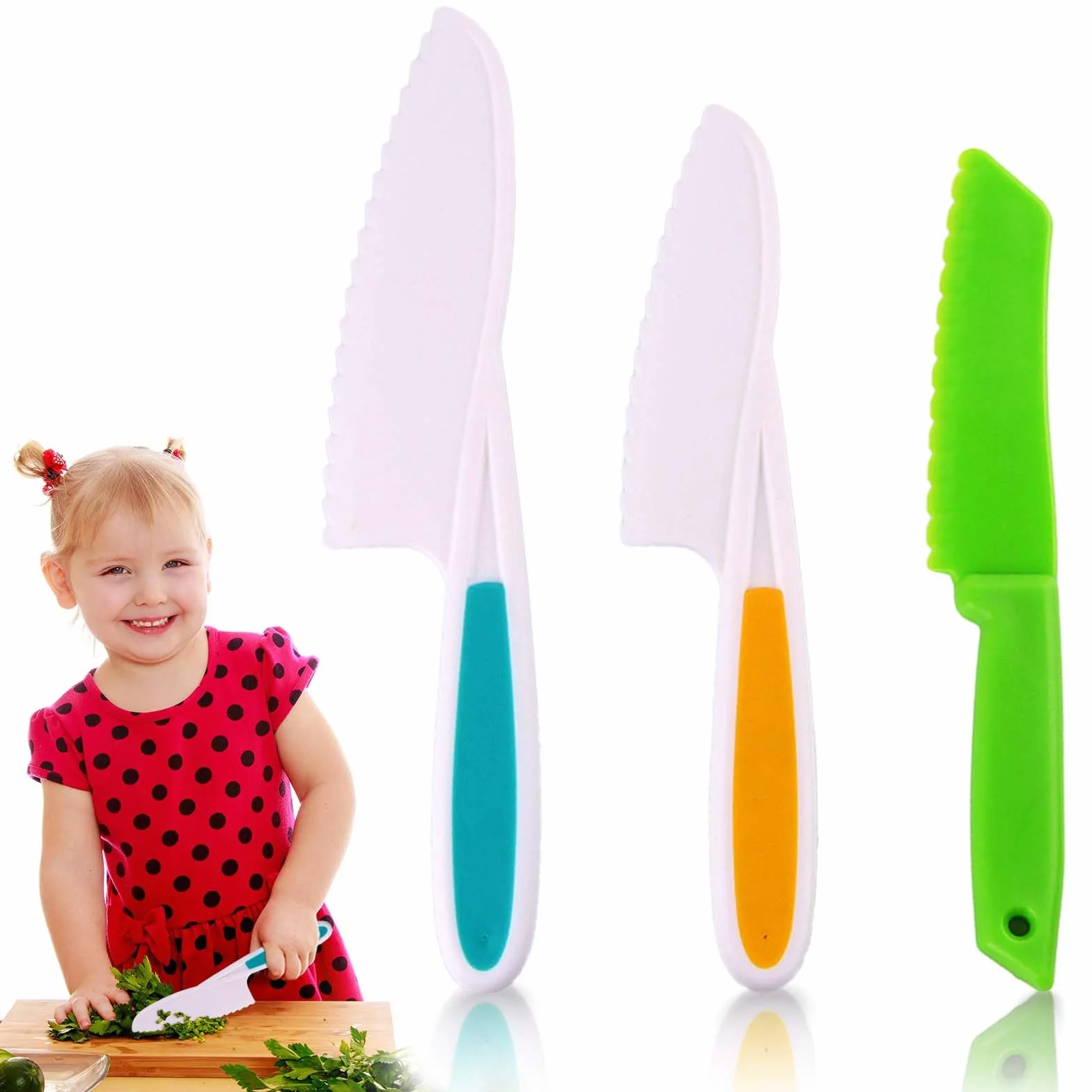 Coltelli per Bambini, 3 Pezzi set Coltelli Bambini, Coltelli Cucina Seghettati, set Coltelli Cucina Bambini, set di Coltelli da Cucina per Bambini per Tagliare Frutta o Verdura