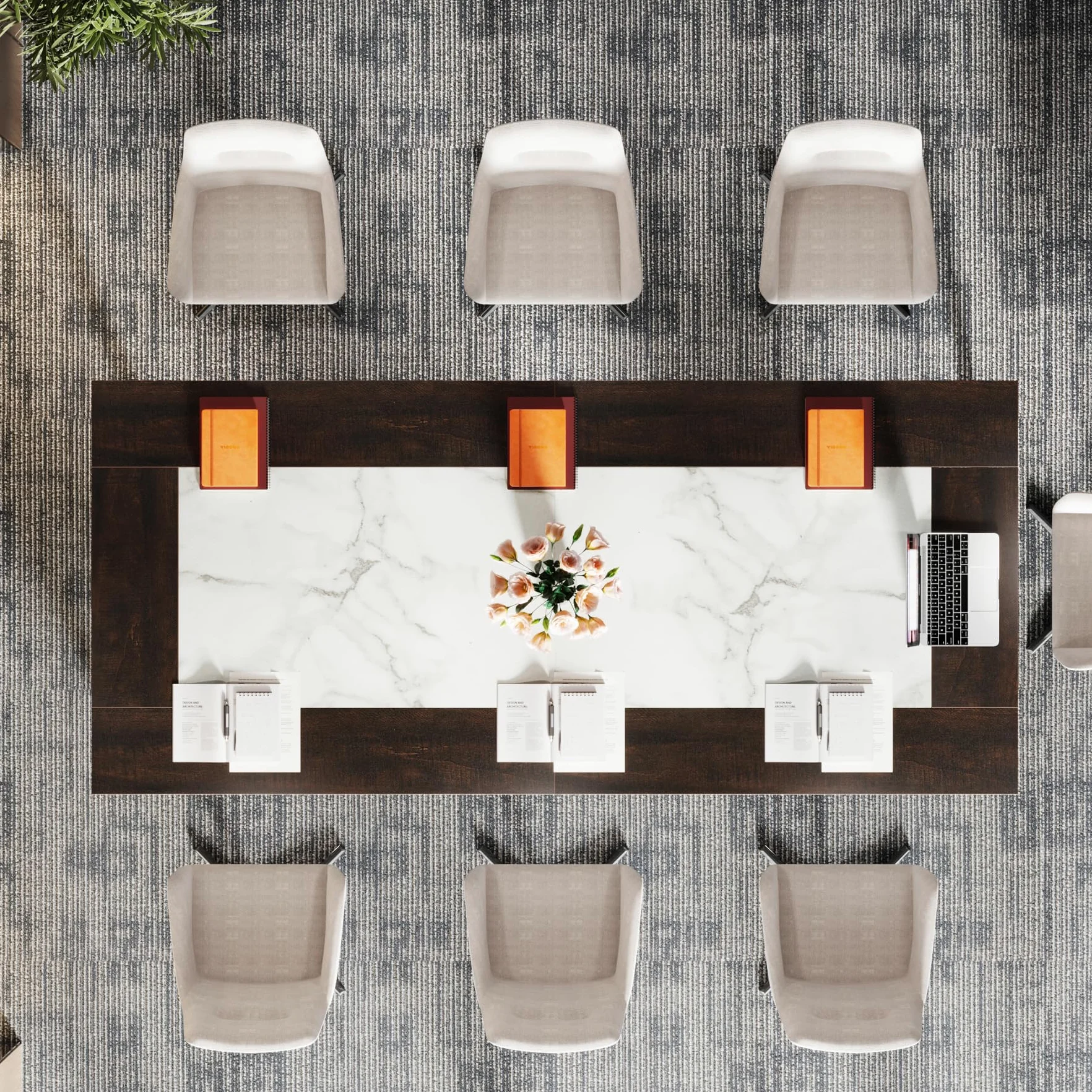 Tribesigns Large Conference Table Grande Tavolo da conferenze, Legno Ingegneria Metallo, Acero caffè + Calacatta Bianco + Nero, L