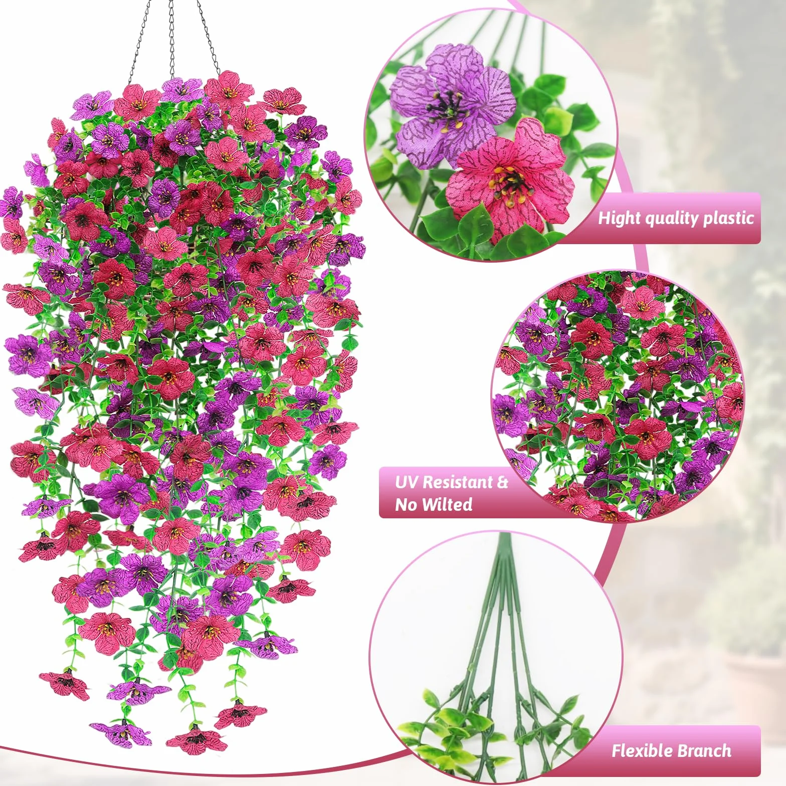 Fiori Finti da Esterno Artificiali Resistenti UV 2 Pezzi Rosa Viola per Giardino Balcone