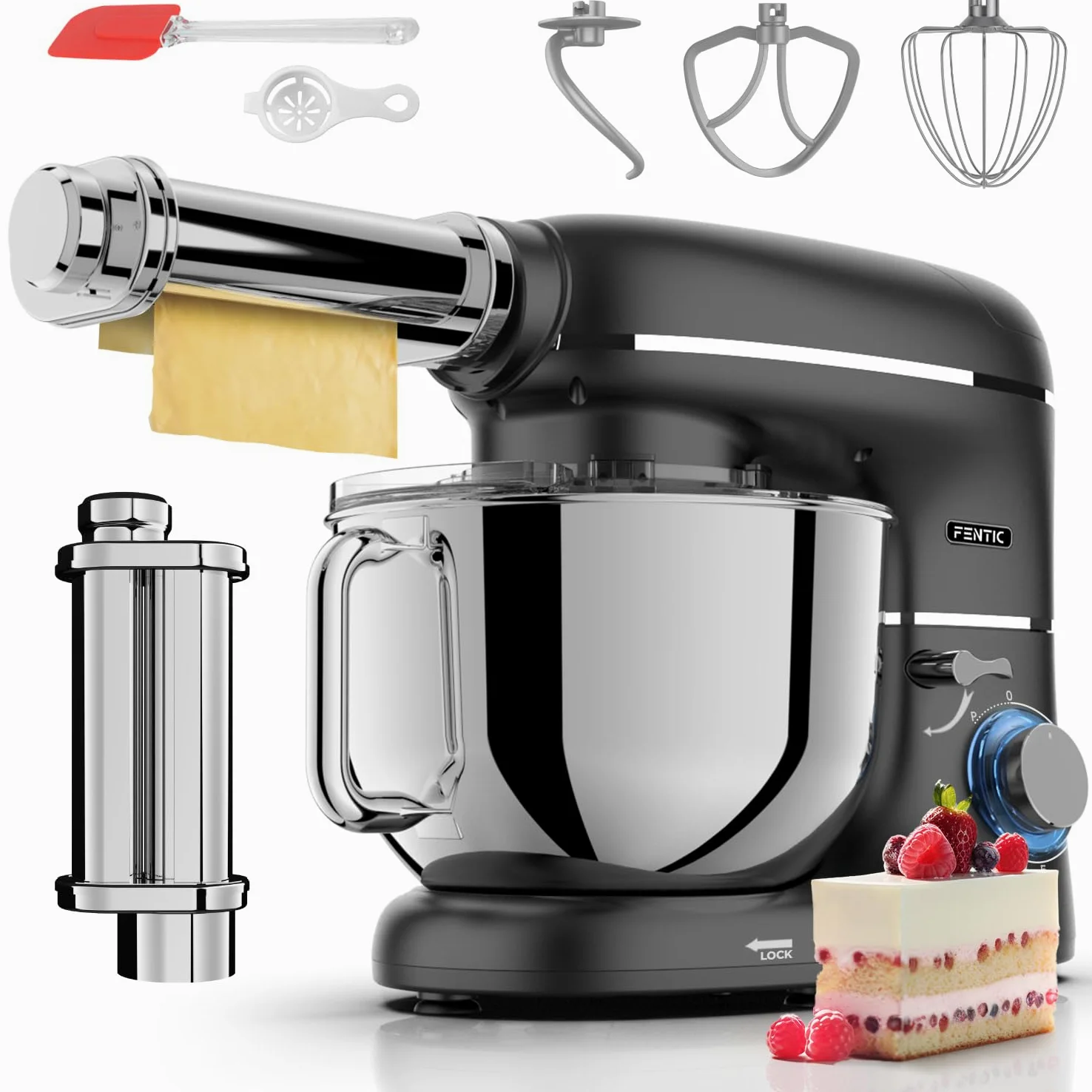 Impastatrice Planetaria con Macchina per la Pasta – 2000W – Robot da Cucina con Macchina per Pasta Fresca – Macchina Pasta - 6,2L Ciotola in Acciaio Inossidabile (Nero)