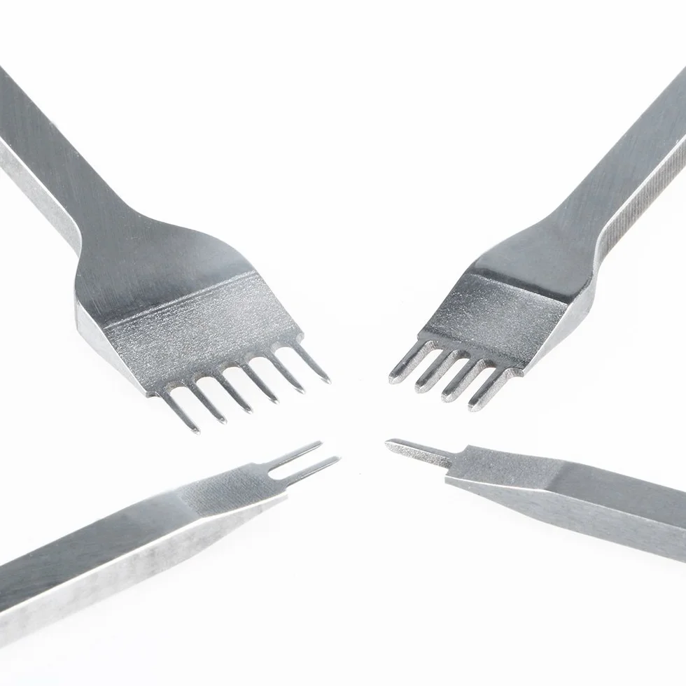 Leathercraft Tools - 4pcs Punzoni 3-6mm 1 + 2 + 4 + 6 Denti Cuciture Scalpello Tool , Strumento Pelle Punzoni Coltello per Pelletteria Foro Punzonatrice per Fai Da Te, Fare Punti di Cucitura Perforatore, Stitching Hole Punch