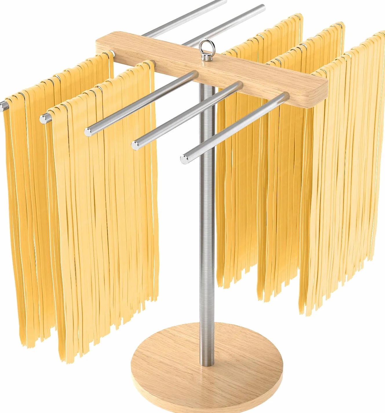 STWWO Essiccatore per Pasta Stendi Pasta Fresca in Legno con 10 Bracci Rimovibili Acciaio Inox 304 Stendipasta Essicatore per Asciugare 2 kg Pasta Spaghetti Tagliatelle Fresca in Casa, WSA007
