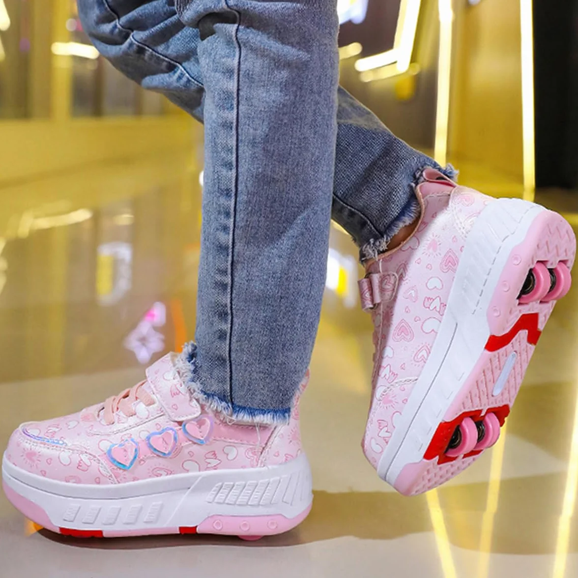 Scarpe con Rotelle Bambina 2 in 1, Scarpe da Skateboard con 4 Rotelle a Scomparsa Unisex Bambini