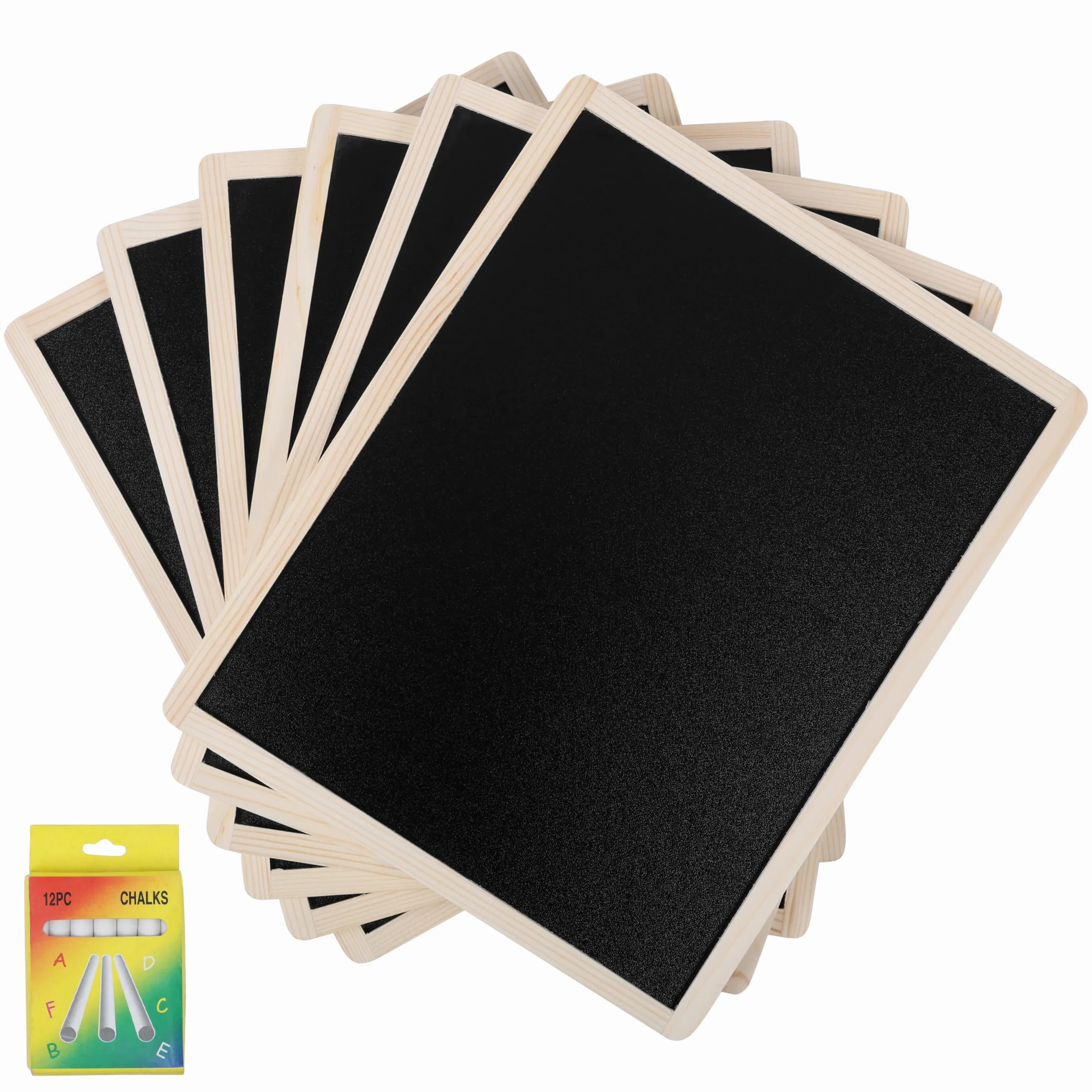 Kurtzy 6 Lavagnette con Gessetti - Lavagna Nera Cancellabile da Parete - Lavagnetta con Cornice Legno - Double Face da Muro - Lavagne Nere per Bambini - da Appendere in Cucina