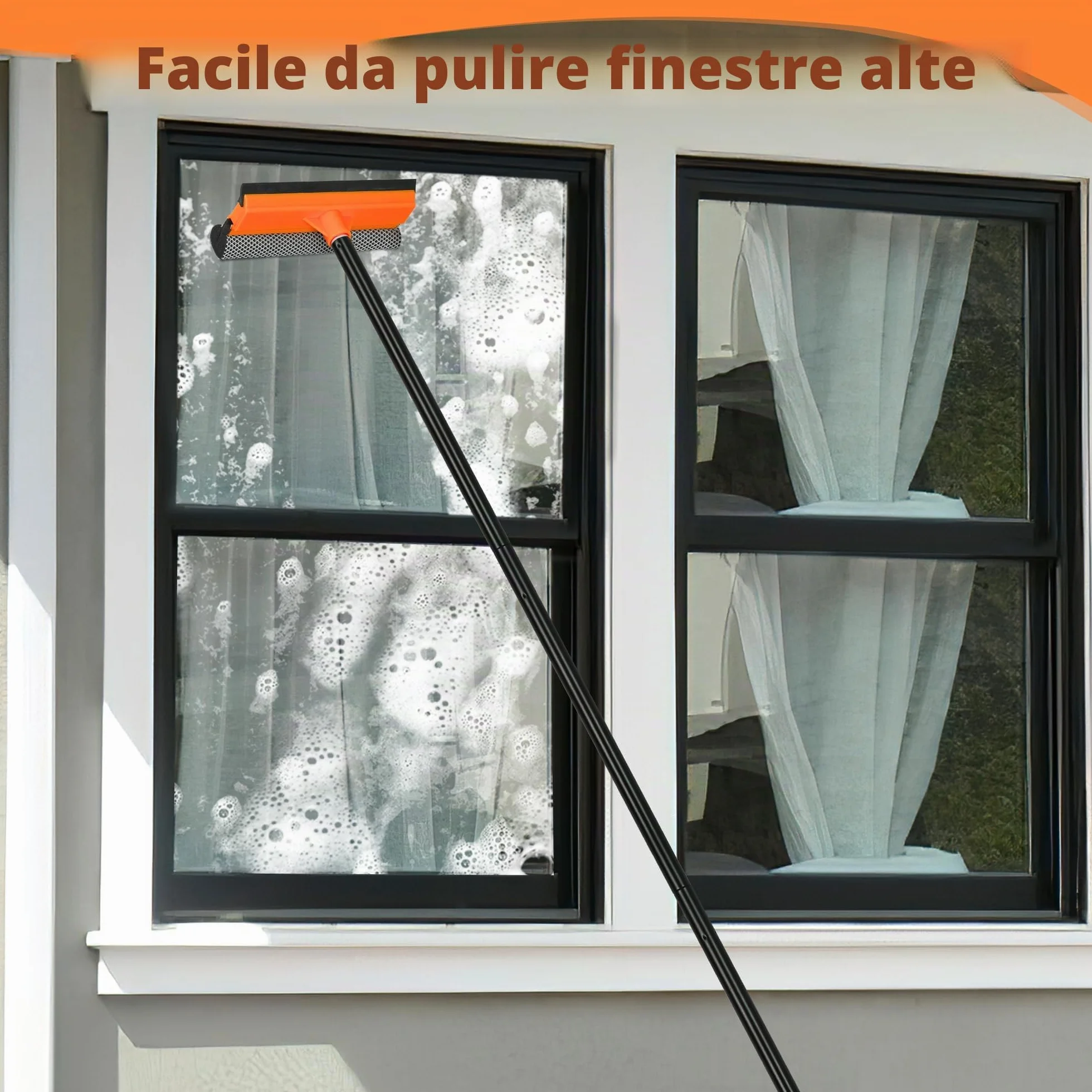 JEHONN Lavavetri con Manico Telescopico 138 cm, Tergivetro in Silicone e Spugna, Pulisci Vetri Professionale