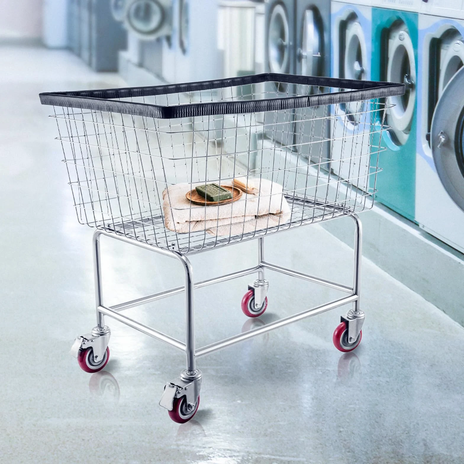 VEVOR Carrello portabiancheria in filo metallico con ruote, Carrello portabiancheria in filo metallico commerciale da 35''x15,7''x22'', Telaio in acciaio con finitura cromata