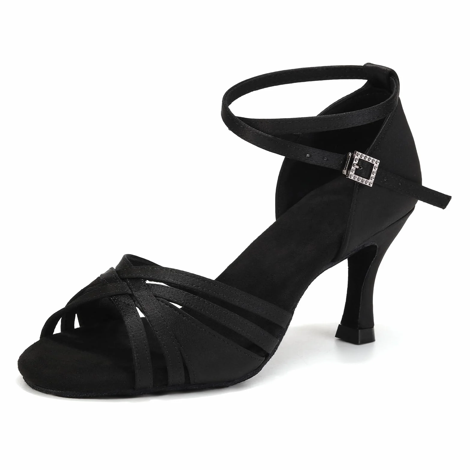 Scarpe da Ballo Latino Americano Donna in Raso Standard Professionali Salsa Bachata Scarpe da Ballo da Sala,Tacco 7.5cm, Modello-EM-L3049