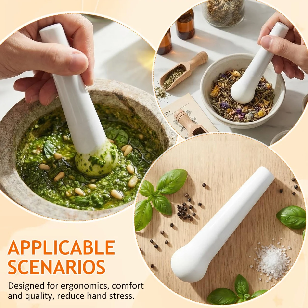 PRETYZOOM Macinino aglio in porcellana, accessorio per la cucina, trituratore a mano, tritatutto per l'aglio, pestello in ceramica, pestello bianco