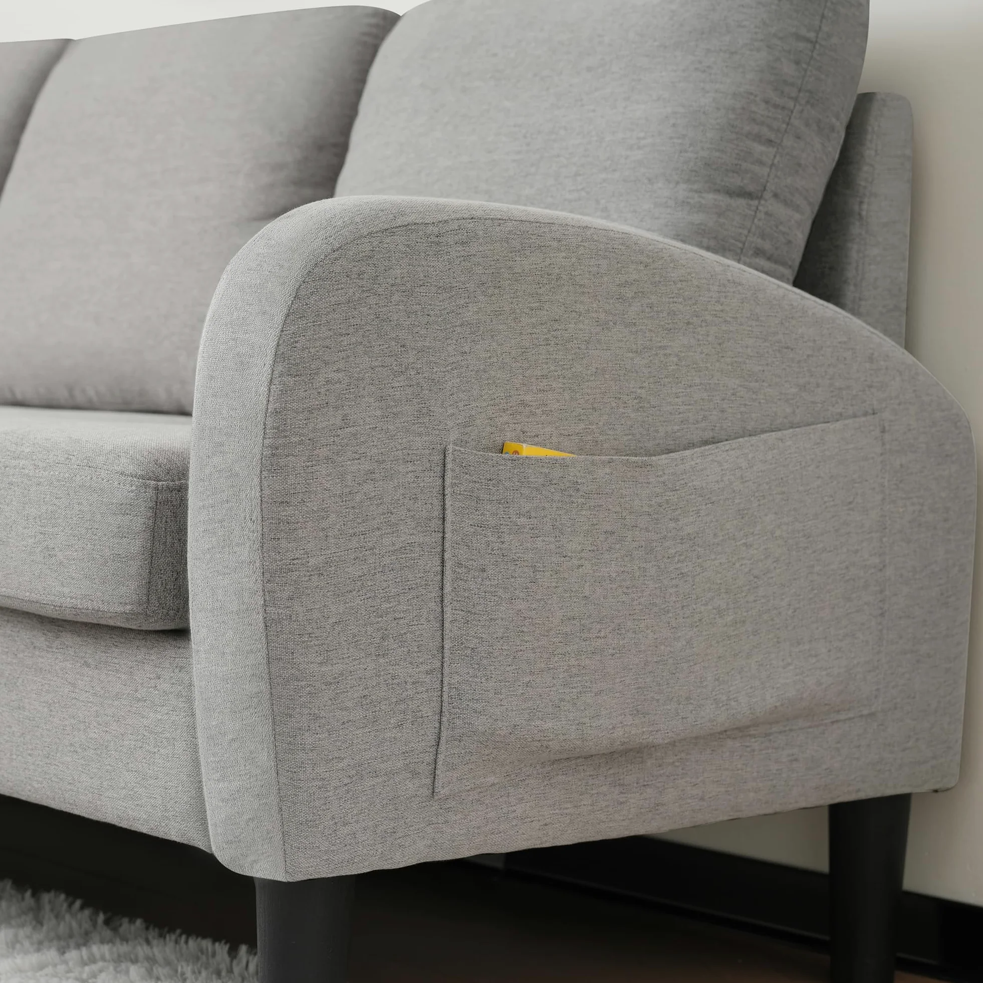 TIZZ Divano angolare a forma di L con chaise longue - Divano a 3 posti, 166 x 118 x 77 cm, tessuto in lino di cotone traspirante, gambe in plastica, design modulare, ideale per soggiorno, appartamenti