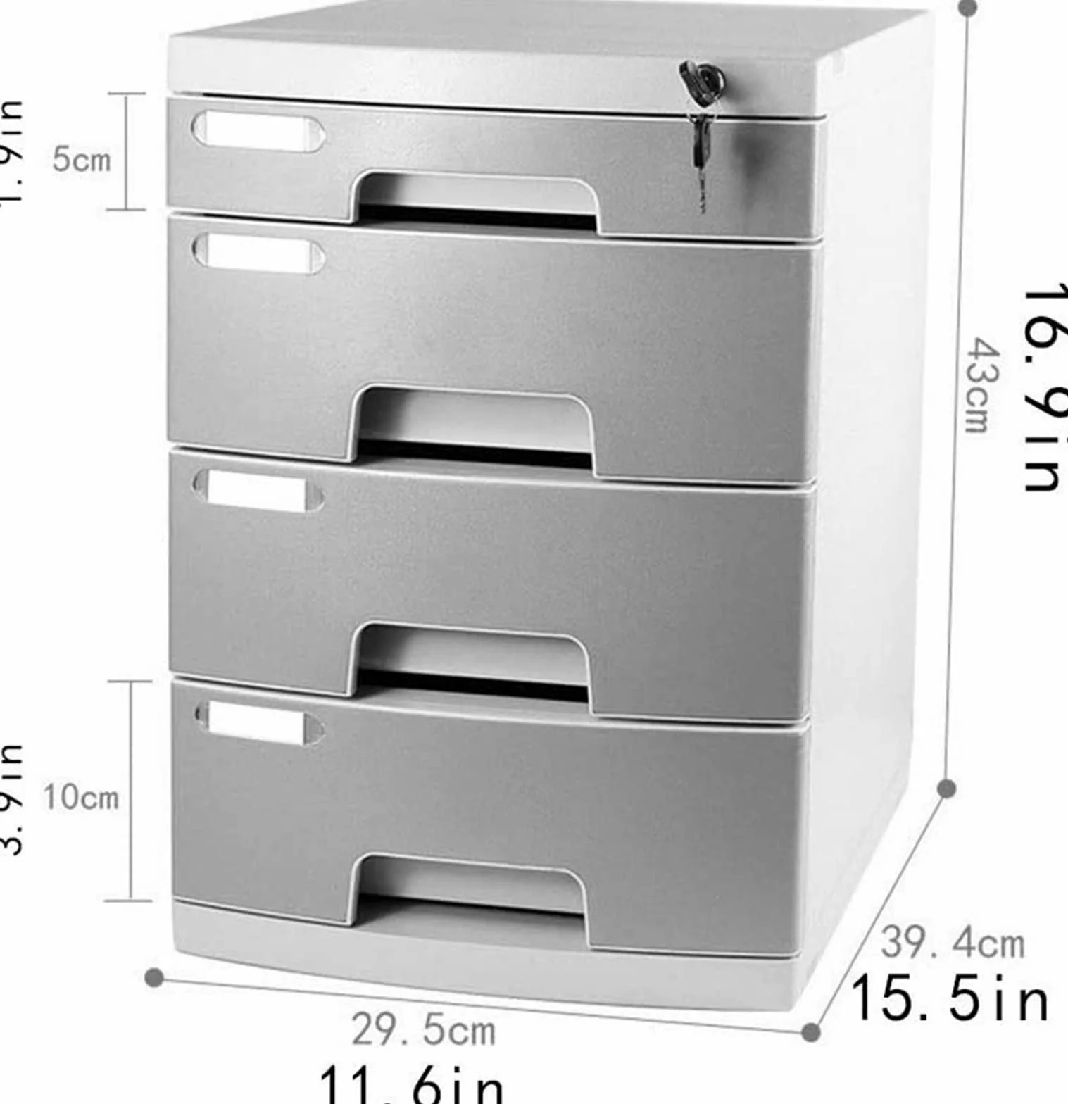 Schedario, Divisorio per Schedario, 4 Cassetti, Scrivania con Serratura, Contenitore Classificato E Scatola di Immagazzinaggio per Documenti D'Ufficio (Grigio)(Gray)