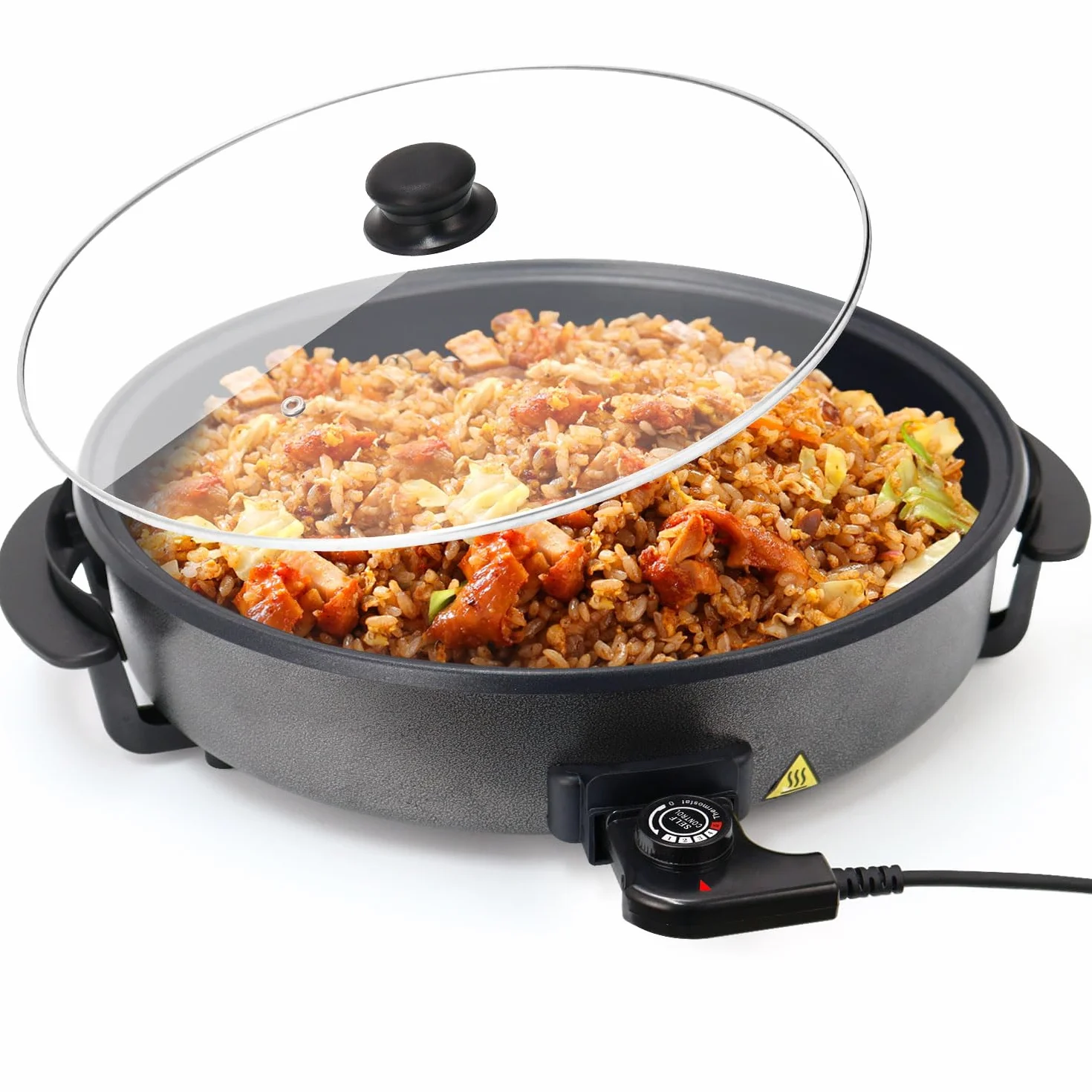 Padella Elettrica Multipadella, Ø 42 x 9 cm, 1500 W, Pizza & Feste, Multifunzione, Controllo Termico Regolabile, Acciaio Inossidabile, Moderno
