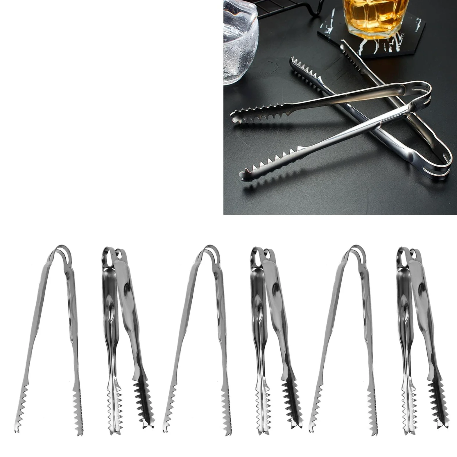 Pinze per ghiaccio da 10 pezzi Pinze per alimenti in acciaio inossidabile Facile da pulire Presa forte Versatile per feste Grill BBQ Bar (22,8 cm)