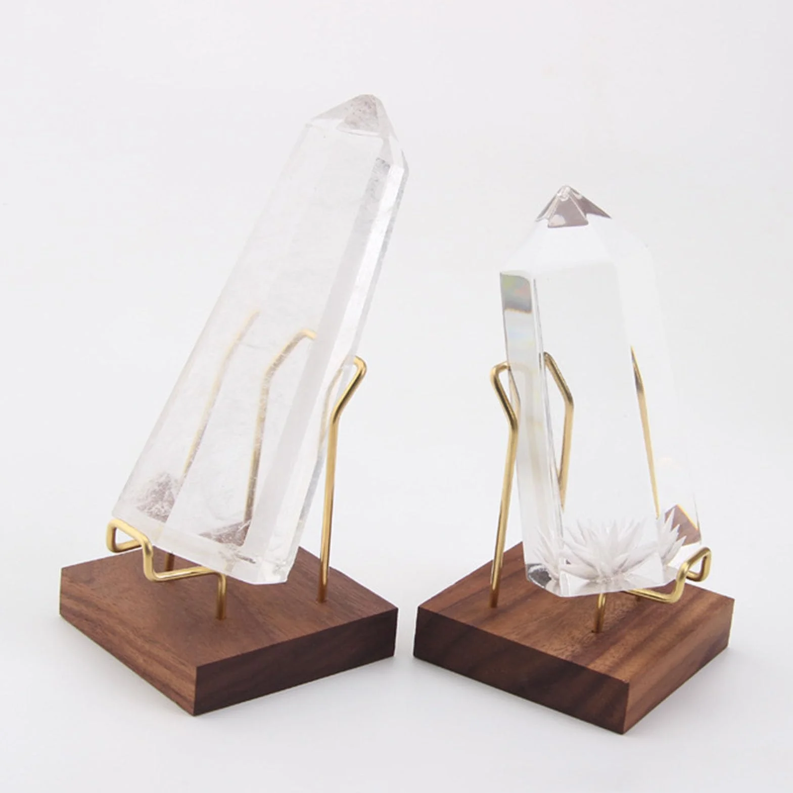 Espositore per minerali, cavalletto in metallo e , supporto minerale, resistente supporto geode con base in legno, espositore fossile regolabile, elegante supporto per pietre preziose