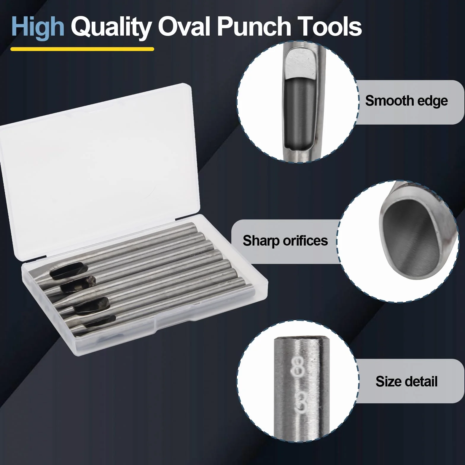Boyistar - Perforatrice ovale per cuoio, 2 mm-5 mm, set di strumenti per punzonatura a forma di foro, ovale, per cinturino, cinturino, lavorazione in pelle, con scatola di immagazzinaggio