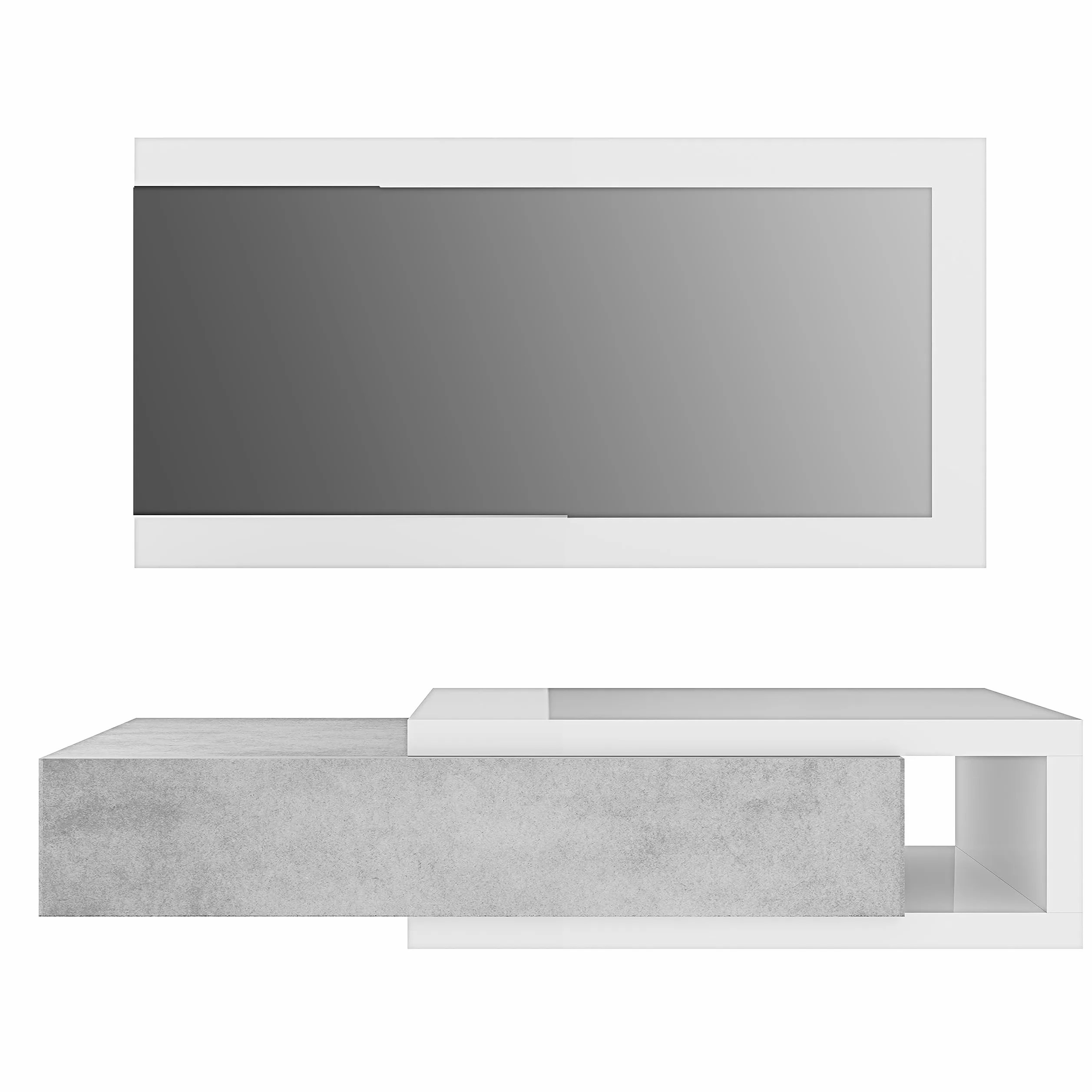 Bricozone Mobile da Ingresso con Cassetto Specchio e Mensola Sospeso per Casa Ufficio Bianco e Grigio Cemento 95 x 26 x 19 cm