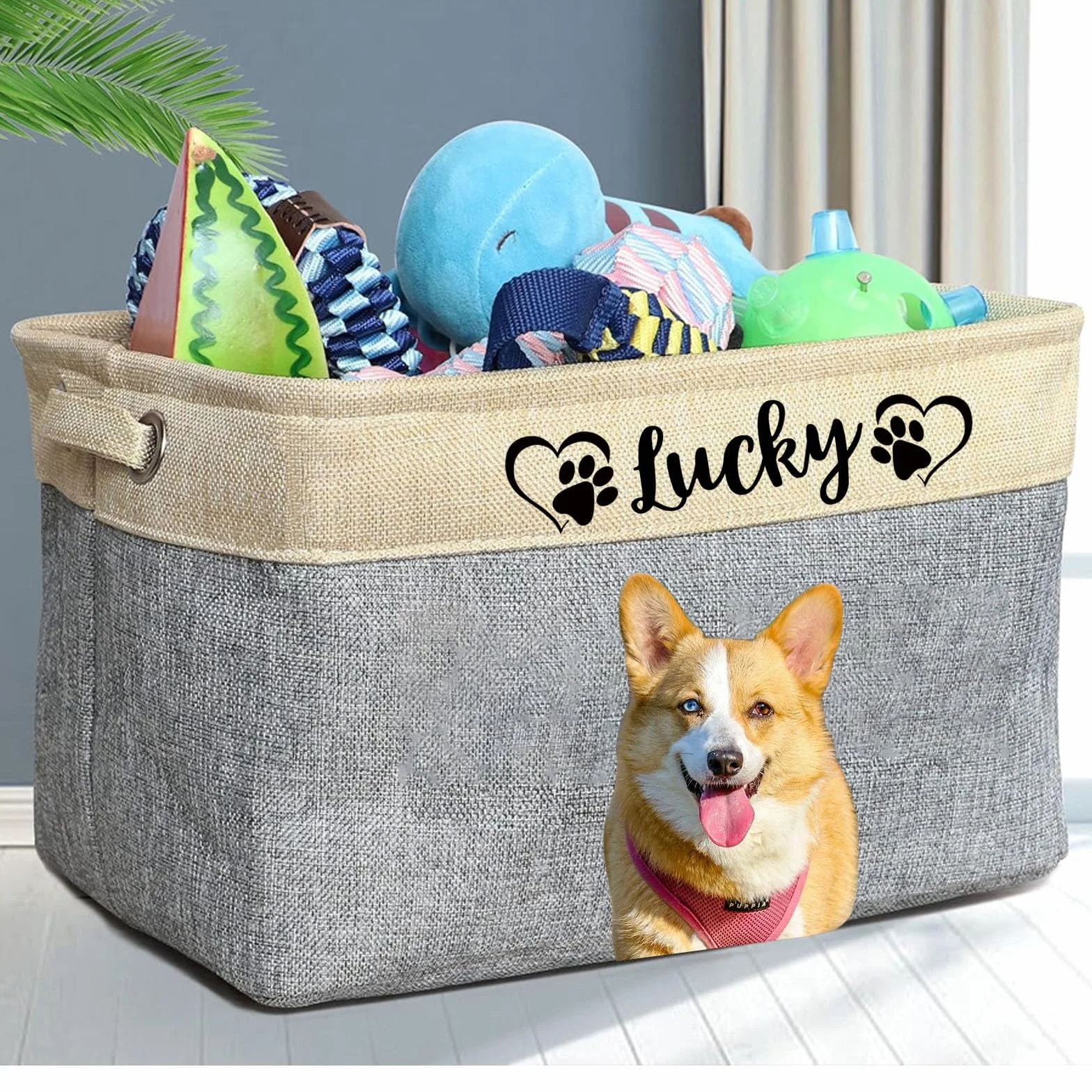 Cesta per cane con nome personalizzato, cestino per giocattoli, scatola portaoggetti pieghevole, cibo e vestiti per cane, altri articoli per animali domestici (Type B)