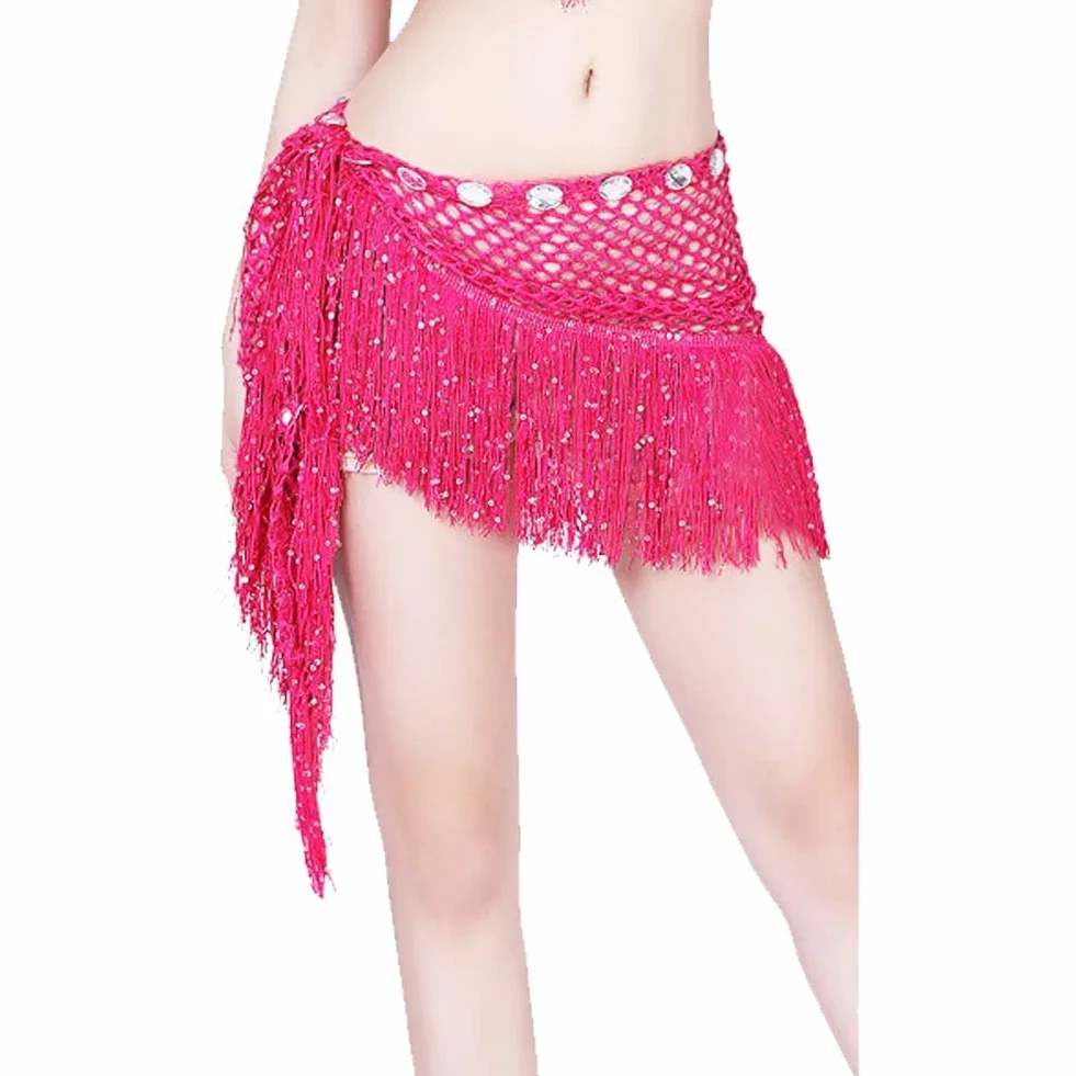 Danza del Ventre Sciarpa per Fianchi Danza del Ventre Cintura con Nappe Vestito Avvolgente Gonna Ballo con Paillettes Rosa Costumi di Danza Nera per Donne E Ragazze