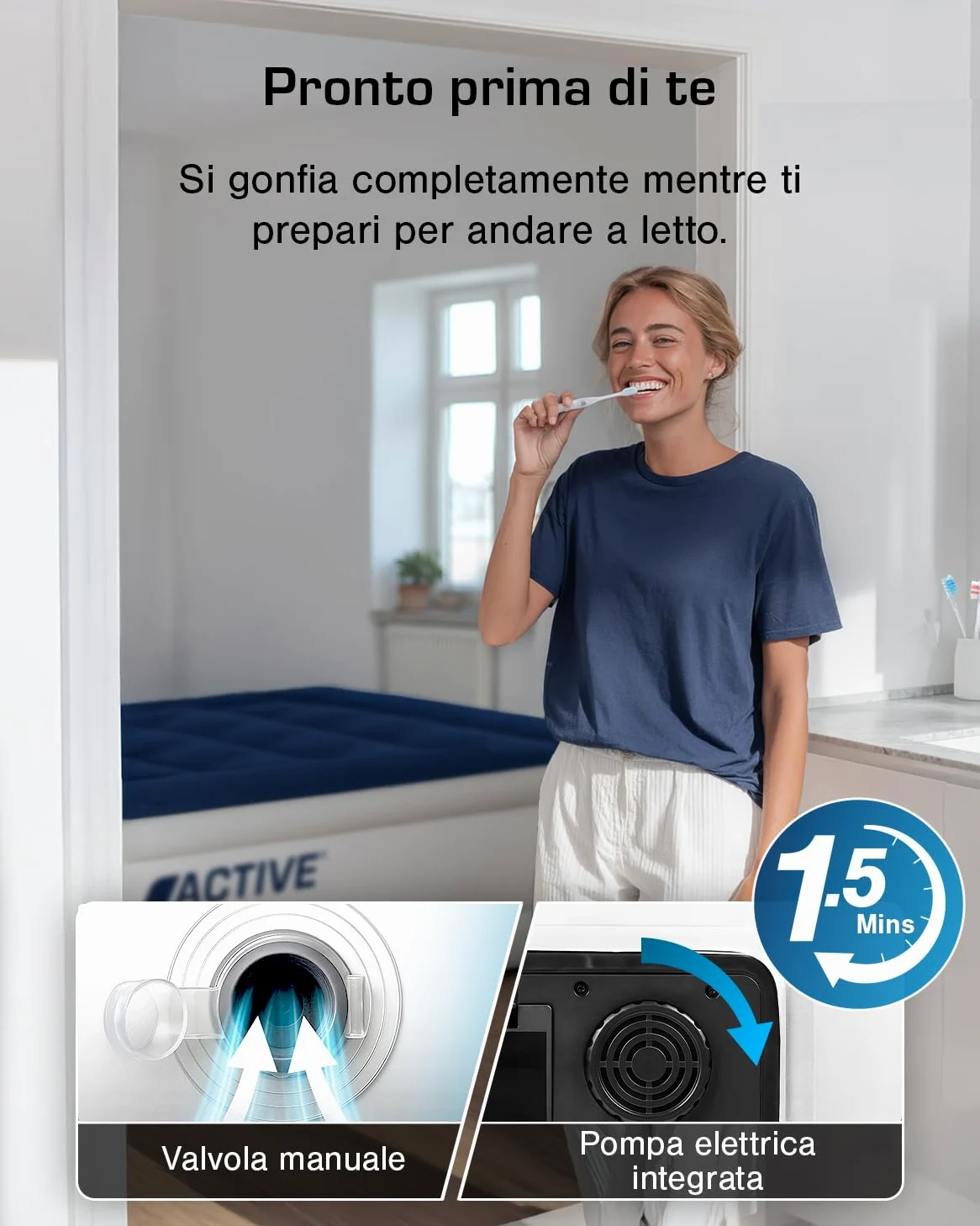 Active Era Materasso Gonfiabile Singolo 99 cm x 188 cm x 36.5 cm, Pompa Elettrica Integrata, Cuscino Rialzato e Tecnologia I-Beam Strutturata - Materasso Gonfiabile