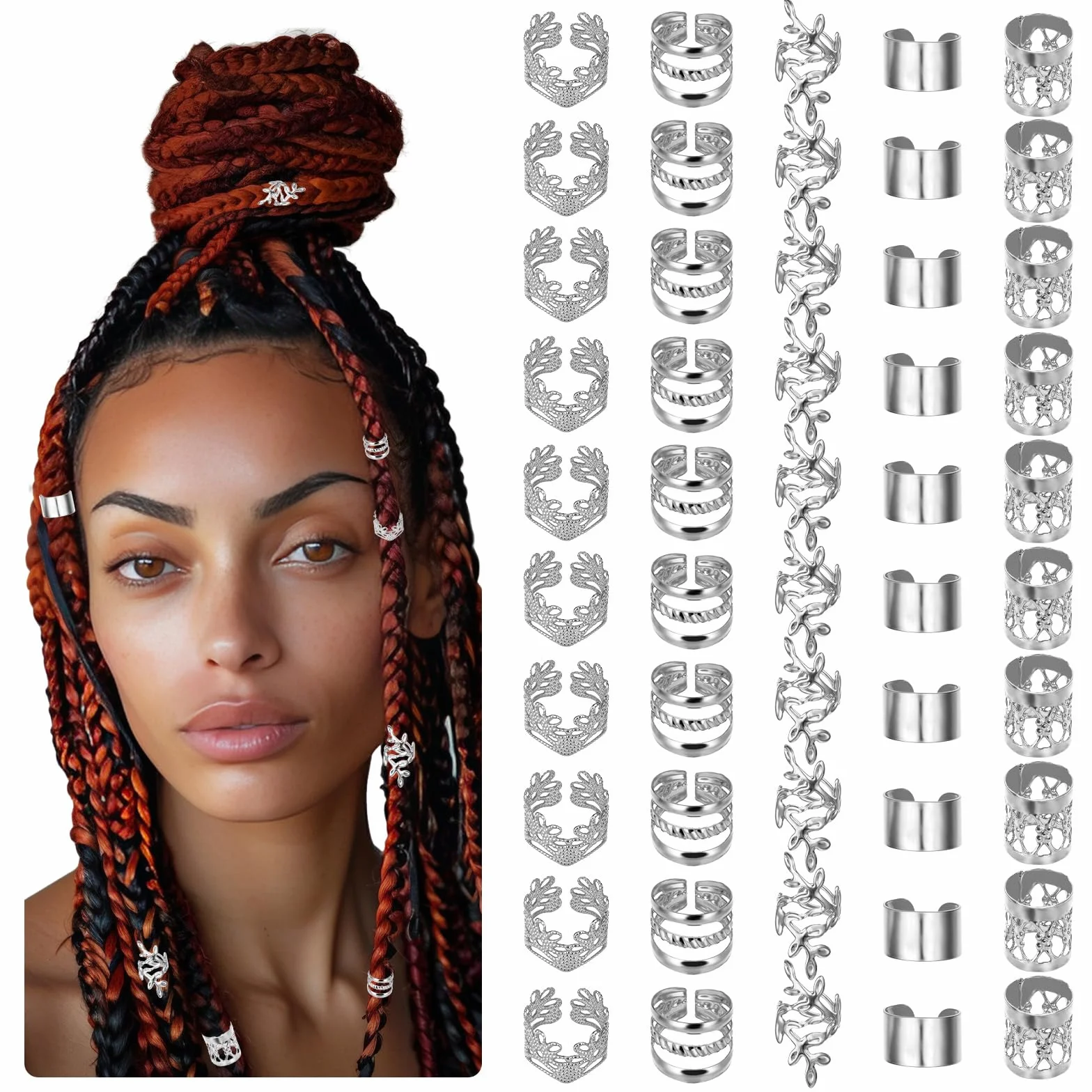 Molain 50 Pezzi Perline Regolabili in Metallo per Dreadlocks Gioielli Capelli Festival