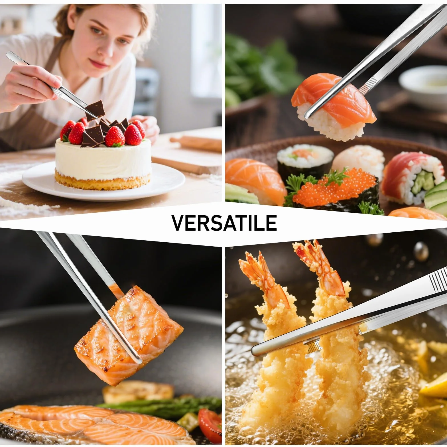 Pinze da Cucina Professionali 2 Pezzi Acciaio Seghettato 20 cm 30 cm per Chef Bistecche Barbecue