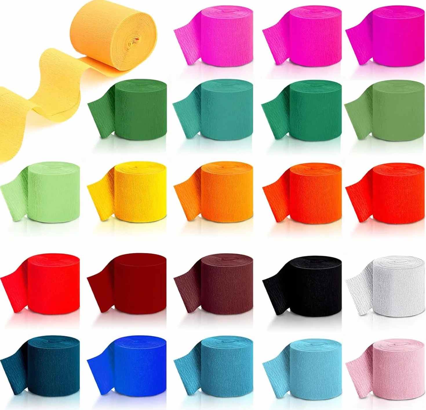 Carta crespa multicolore 24 rotoli 4,5 cm x 10 m arcobaleno per decorazione bricolage