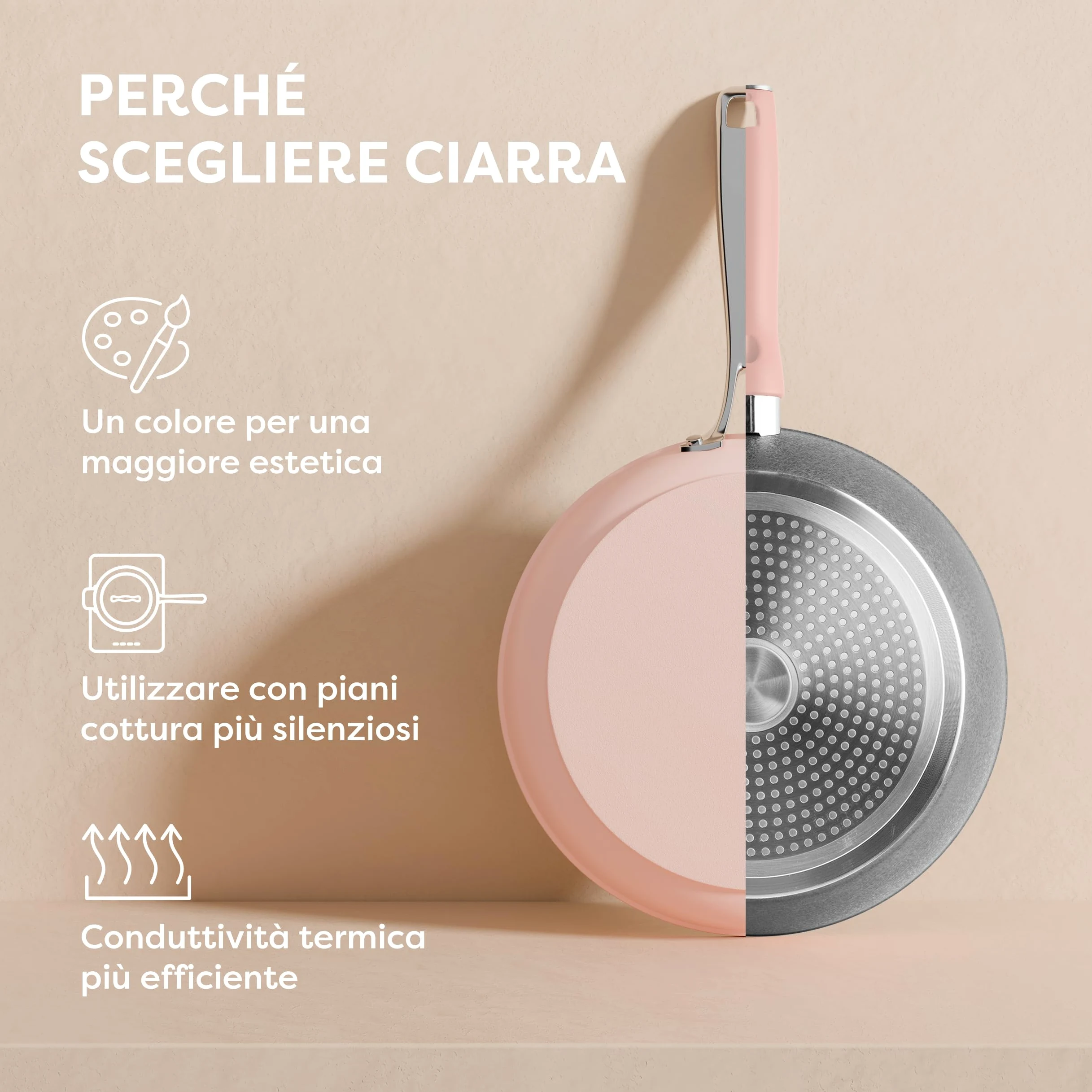 Ciarra Beyond - Pentole Set 7 pezzi - Padella 26 cm - Padella 28 cm/4,2 L - Casseruola 24 cm/5,9 L e 20 cm/2,8 L - Rivestimento antiaderente - Tutte le fonti di calore compresa induzione-Rosa
