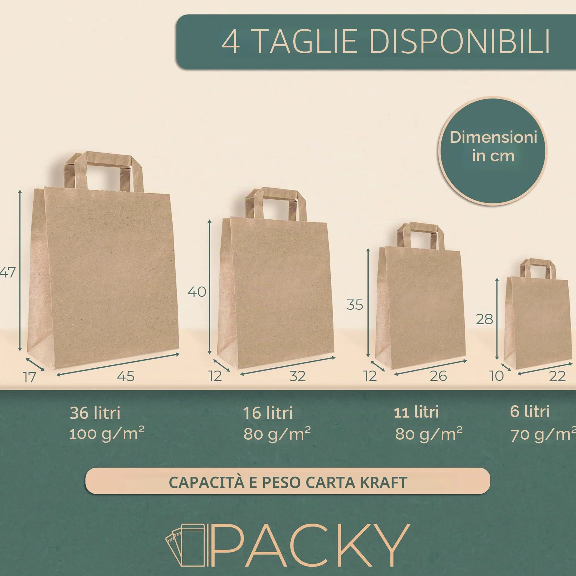 PACKY - Sacchetti Carta Con Manici 22x28x10 Cm - 250 Pezzi - Buste Carta | Ampia scelta