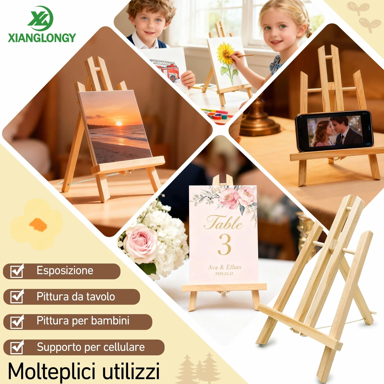 Cavalletto da Tavolo in Legno per Bambini Pieghevole 30 cm 40 cm Pino Massiccio 2 Pezzi