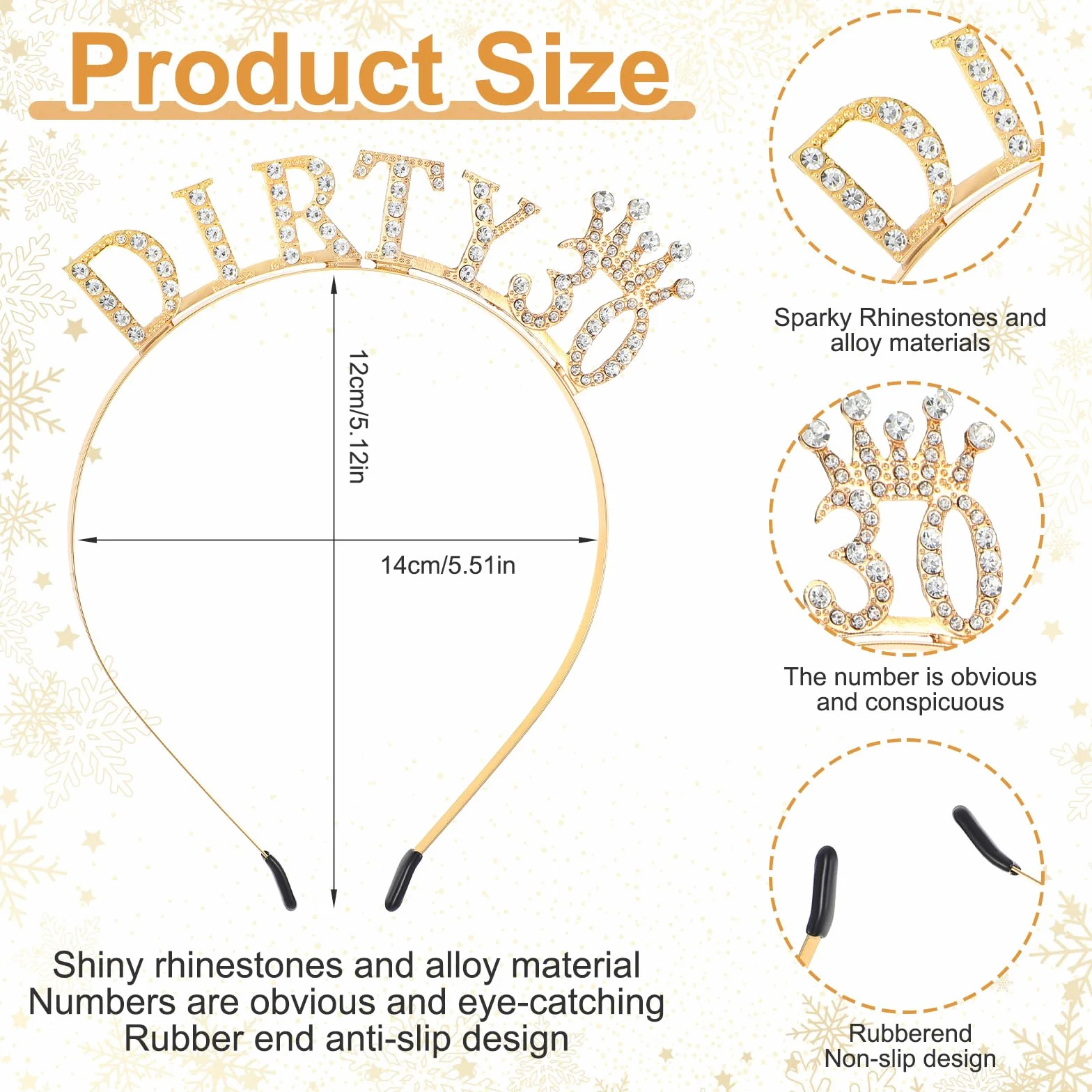 Thinp Dirty Thirty 30° compleanno corona fascia tiara oro accessori decorativi, 1 sztuka