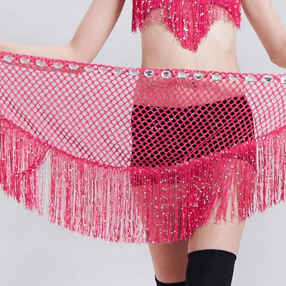 Danza del Ventre Sciarpa per Fianchi Danza del Ventre Cintura con Nappe Vestito Avvolgente Gonna Ballo con Paillettes Rosa Costumi di Danza Nera per Donne E Ragazze