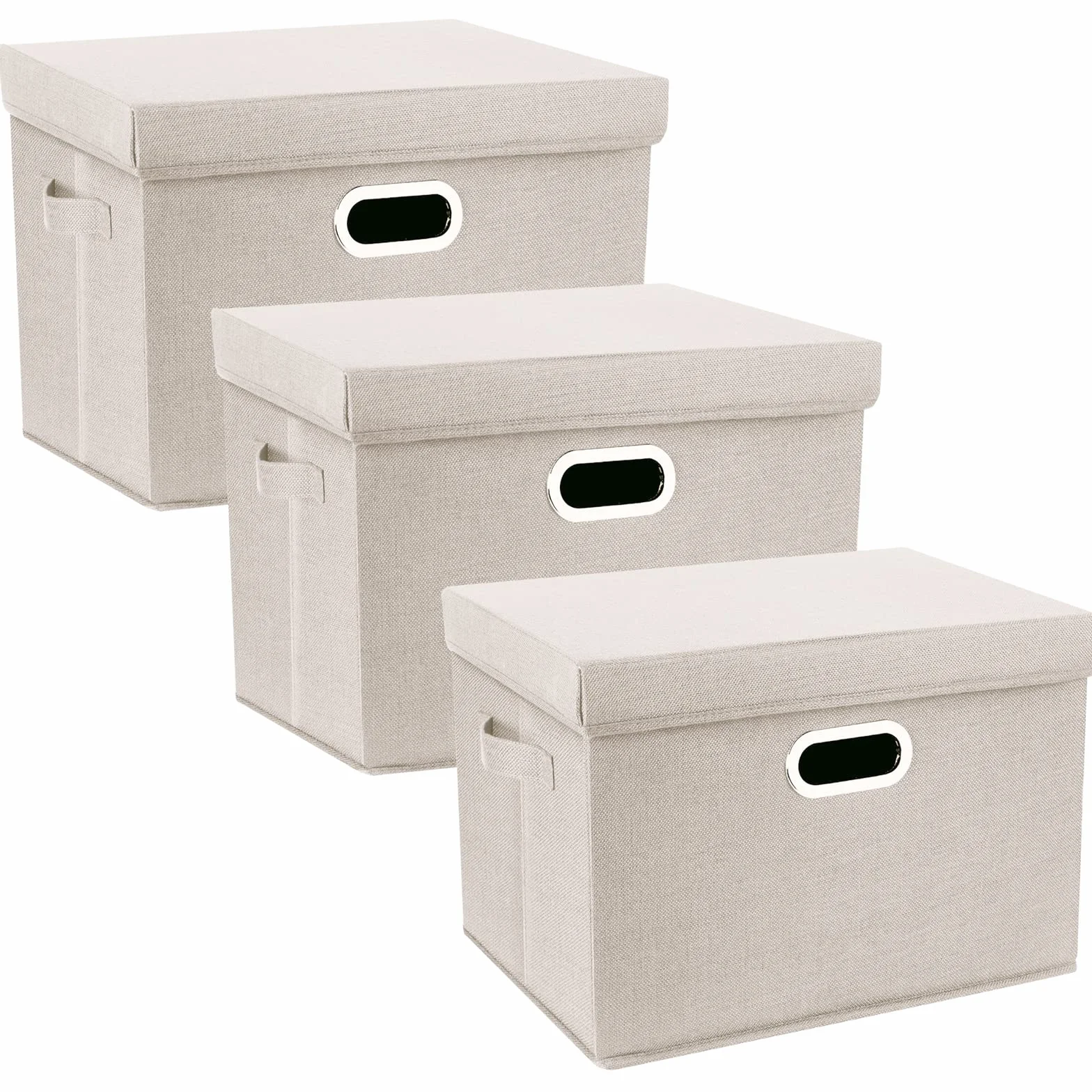 TYEERS Grandi Scatole Portaoggetti in Tessuto Pieghevole 44x30x29 cm Set di 3 Beige