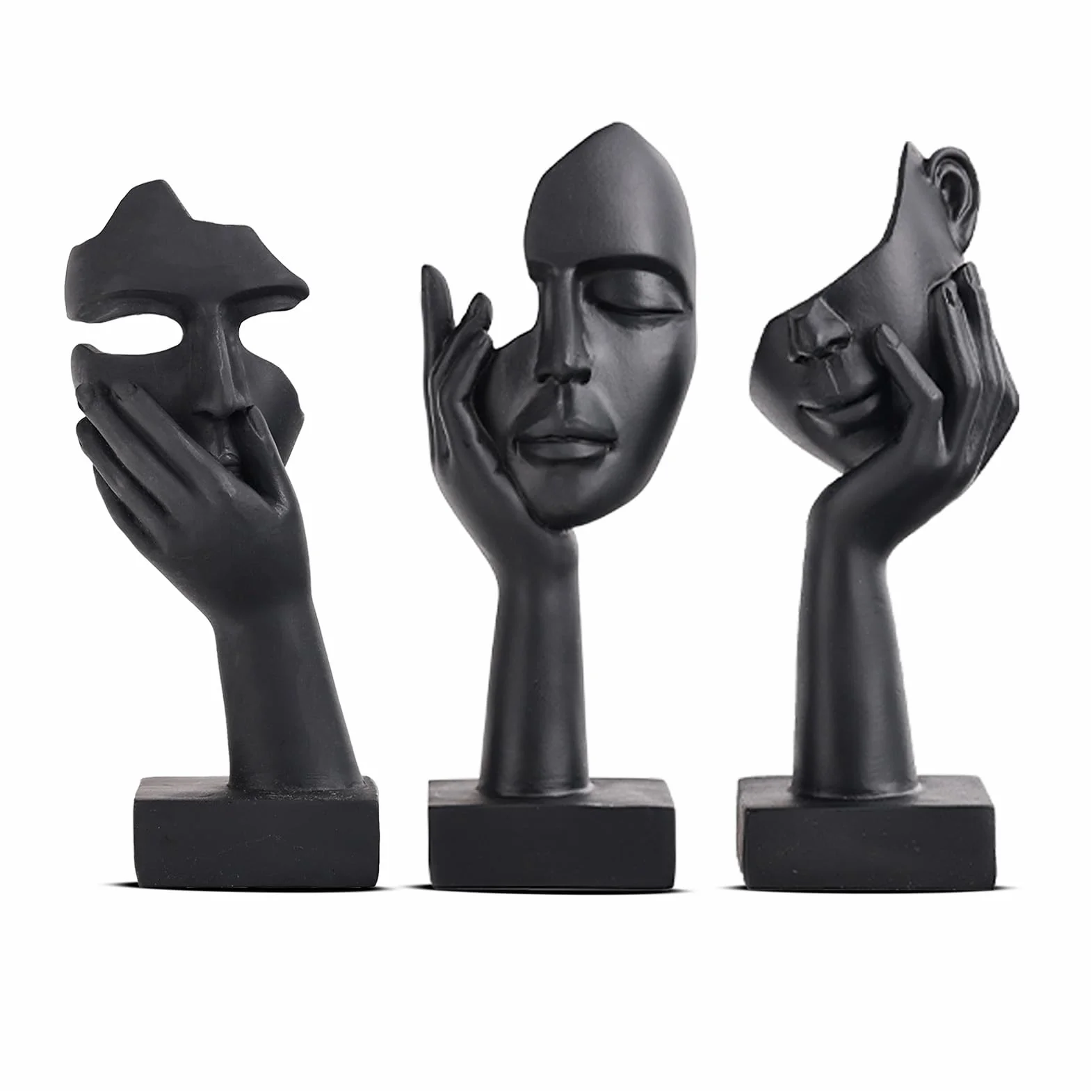 Statua con Volto di Donna Nera Decorazione per Casa Moderna Set da 3 Pezzi