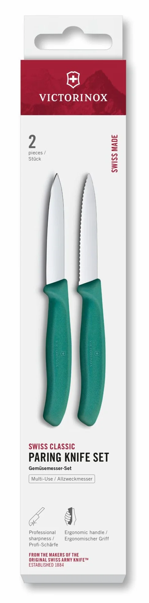 Victorinox Swiss Classic Coltello per verdure e spelucchini, Extra affilato, dritto e seghettato, Acciaio inox, Verde