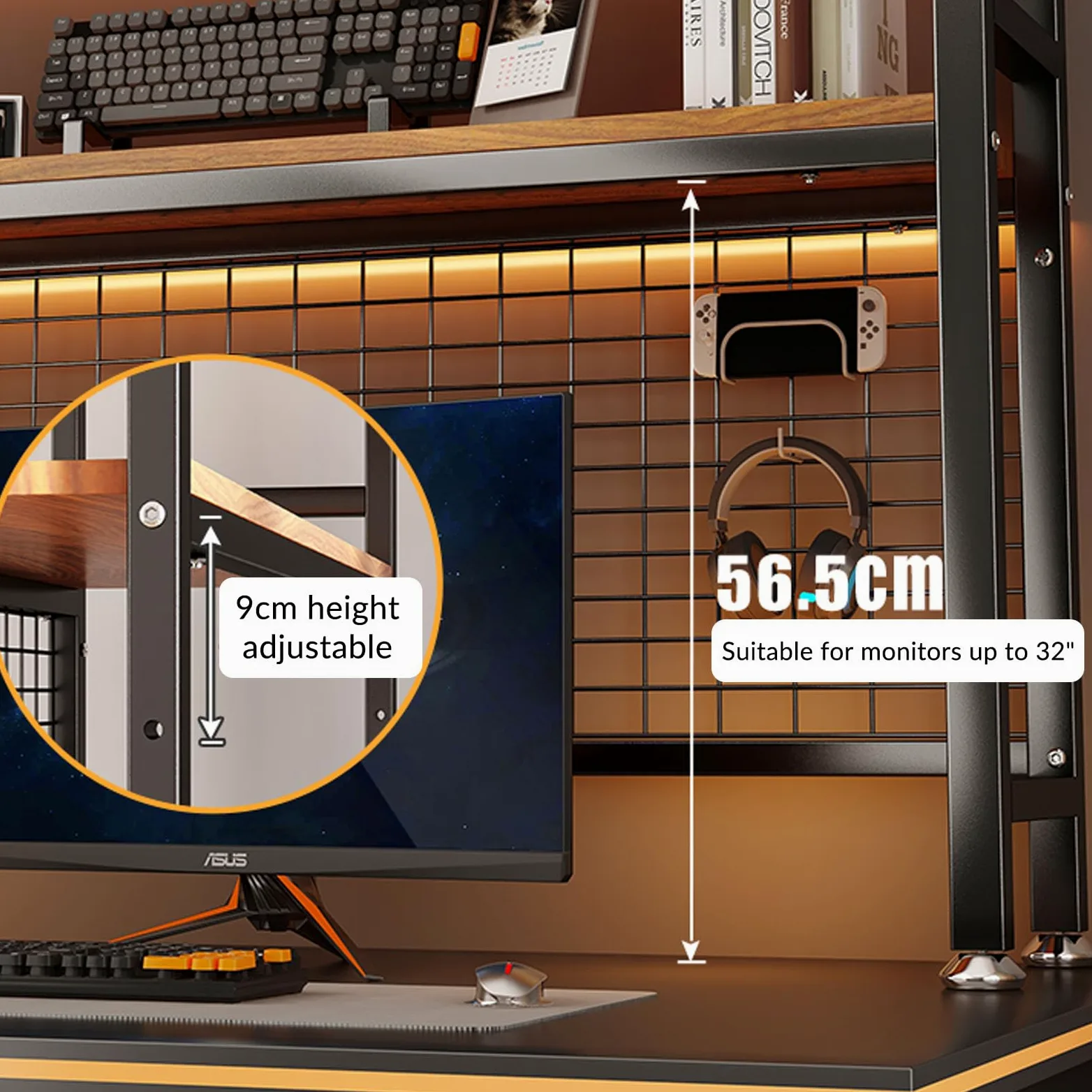 Libreria da tavolo per scrivania del computer, scaffale da esposizione per scaffale da banco in legno per forniture per ufficio domestico Organizzatore di scaffali