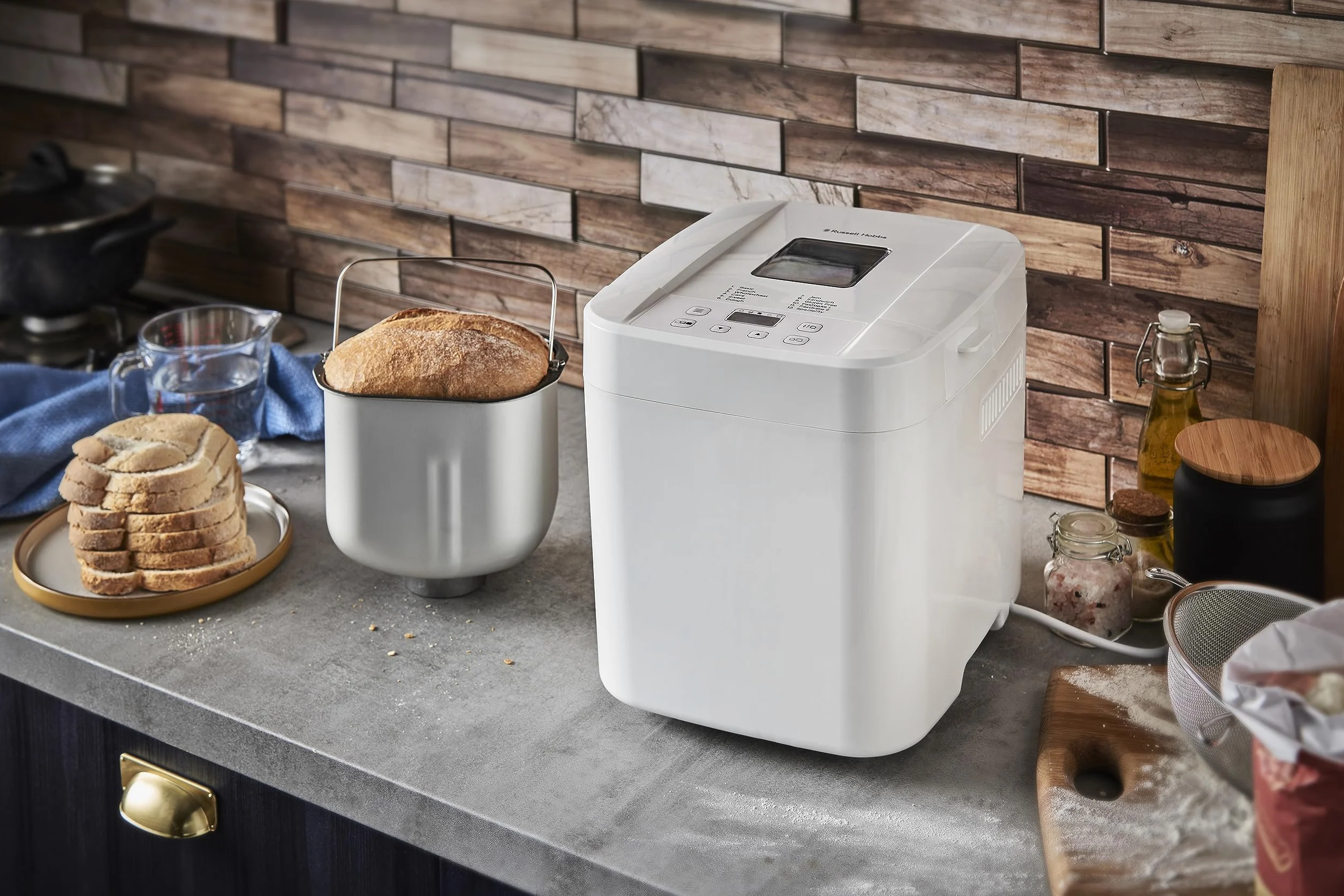 Russell Hobbs Macchina per il pane - 12 programmi, 3 livelli di doratura - Design Compatta, Timer, 750 e 1.000 g, Teglia antiaderente, adatta anche per marmellata e torte, 27260-56