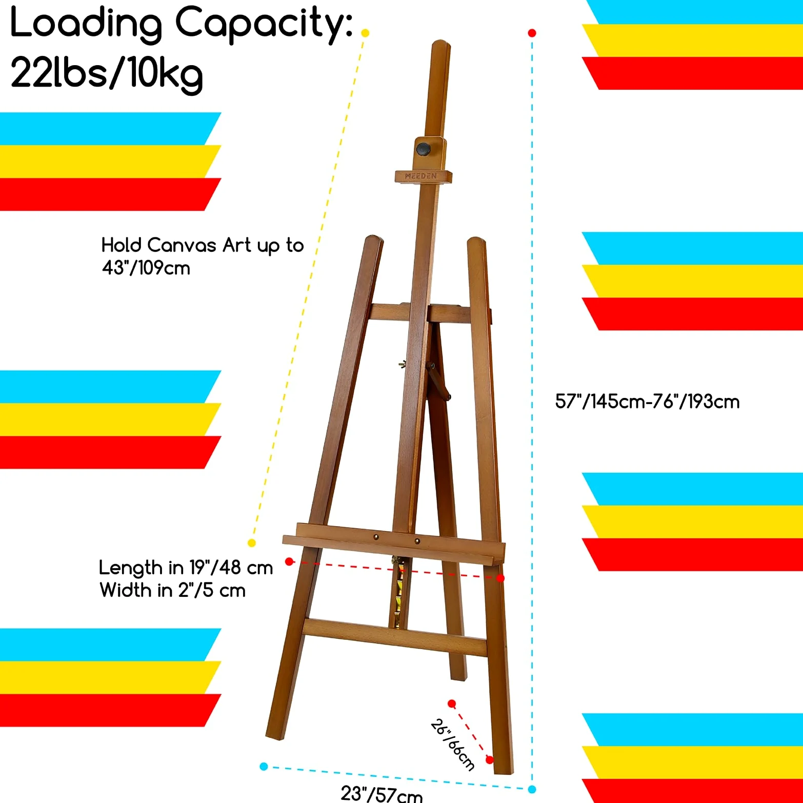 MEEDEN Cavalletto da Pittura in Legno Per Arte: Cavalletto da Esposizione in Legno Massiccio di Faggio Supporta Tele Fino a 110 cm - Cavalletto Regolabile da 145-193 cm - Noce
